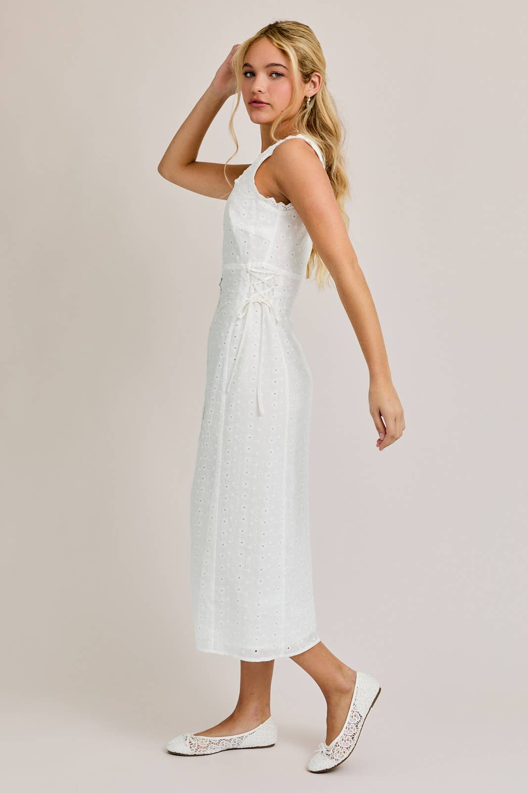 Talulah LACE UP EYELET MIDI DRESS