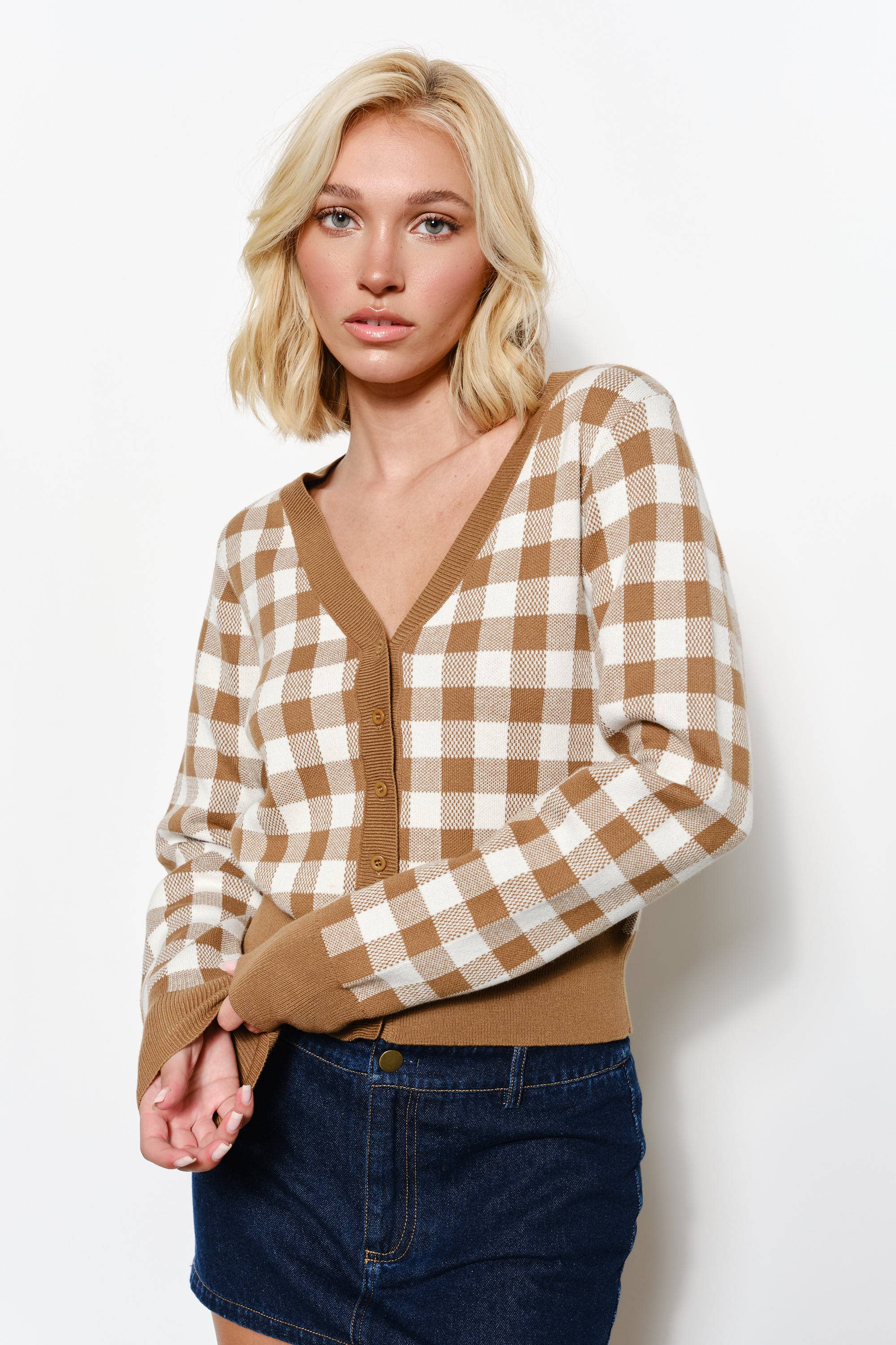 NESSA GINGHAM KNIT CARDIGAN