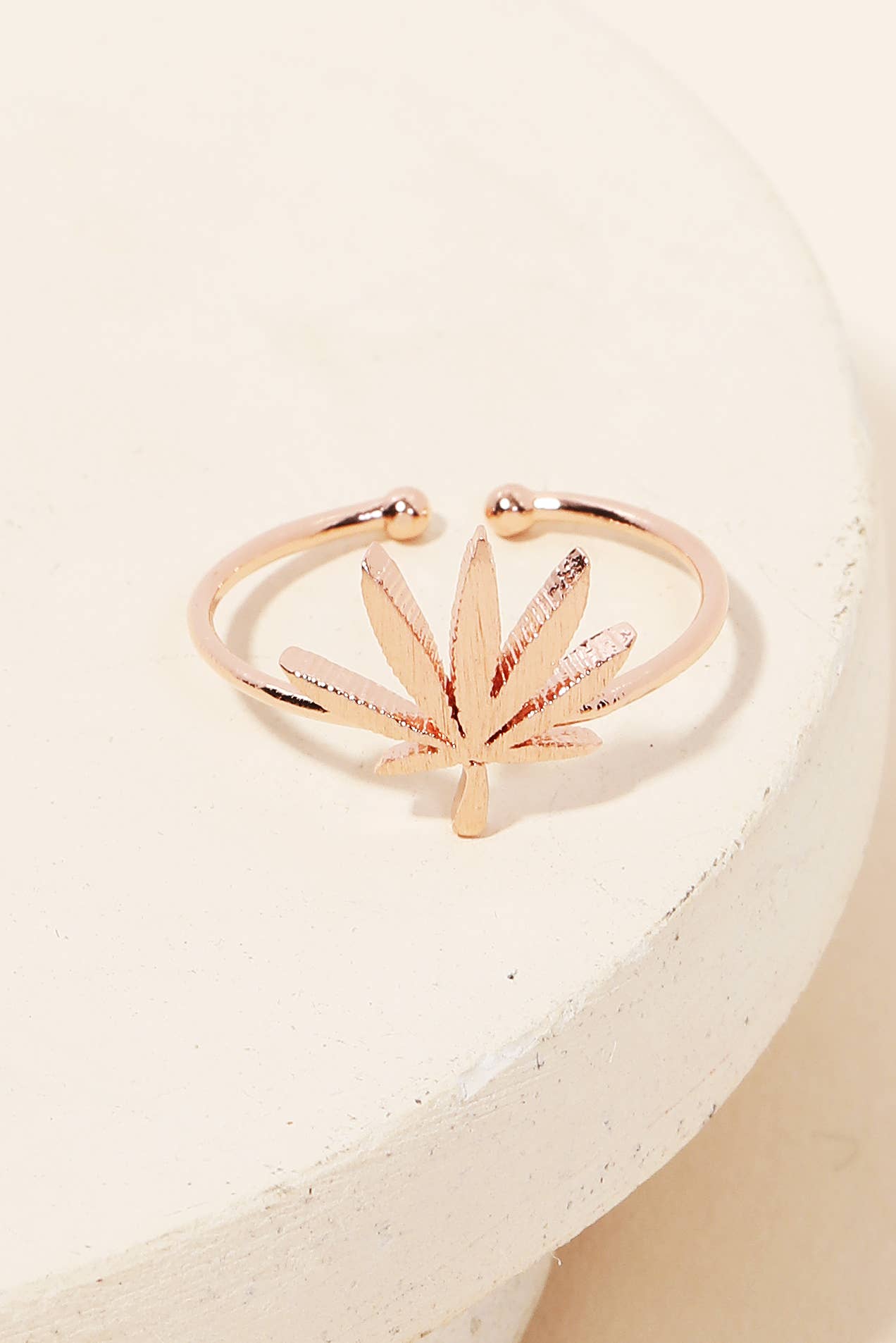 Gold Dipped Delicate Marijuana Leaf Adjustable Ring