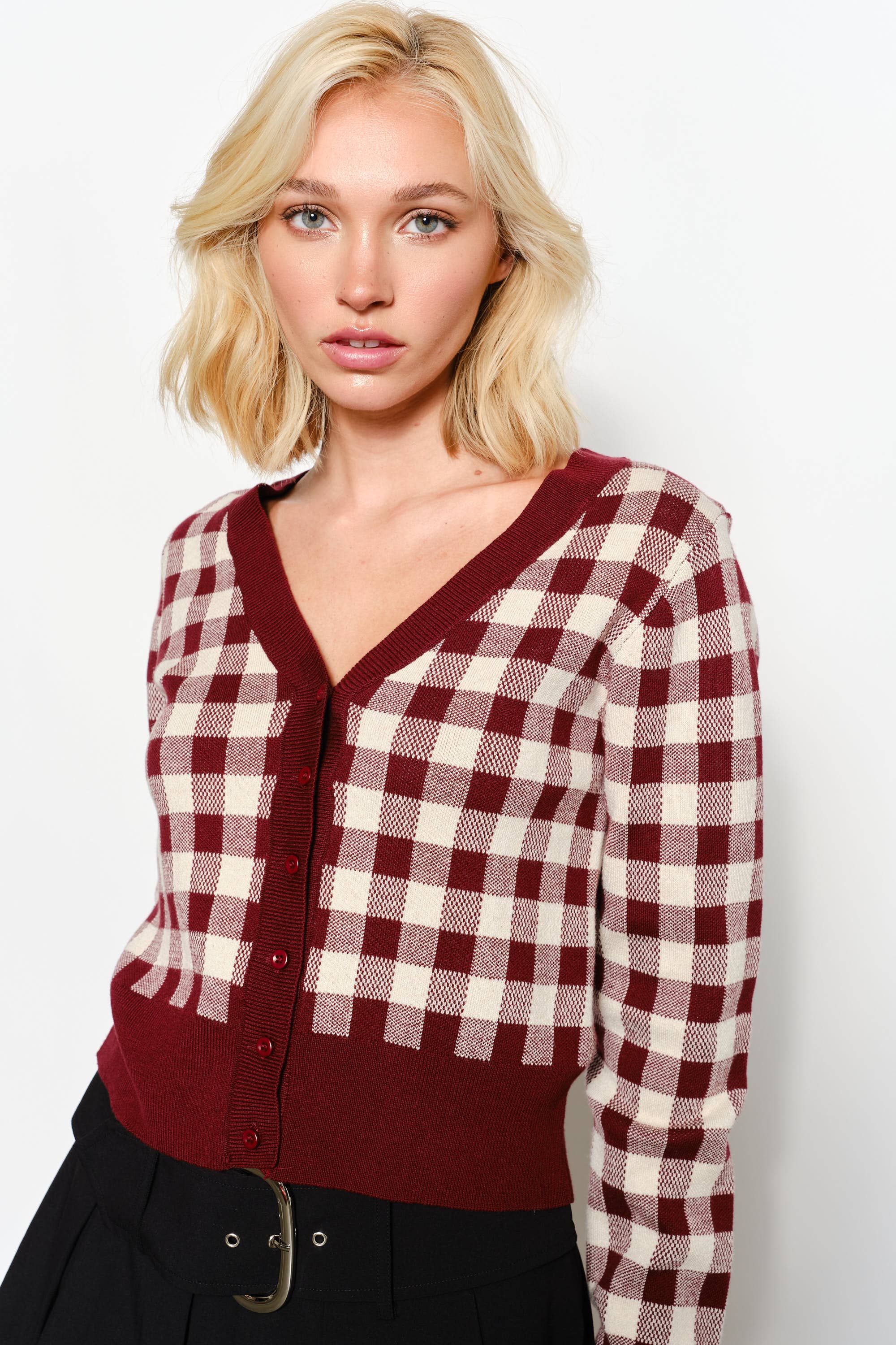 NESSA GINGHAM KNIT CARDIGAN