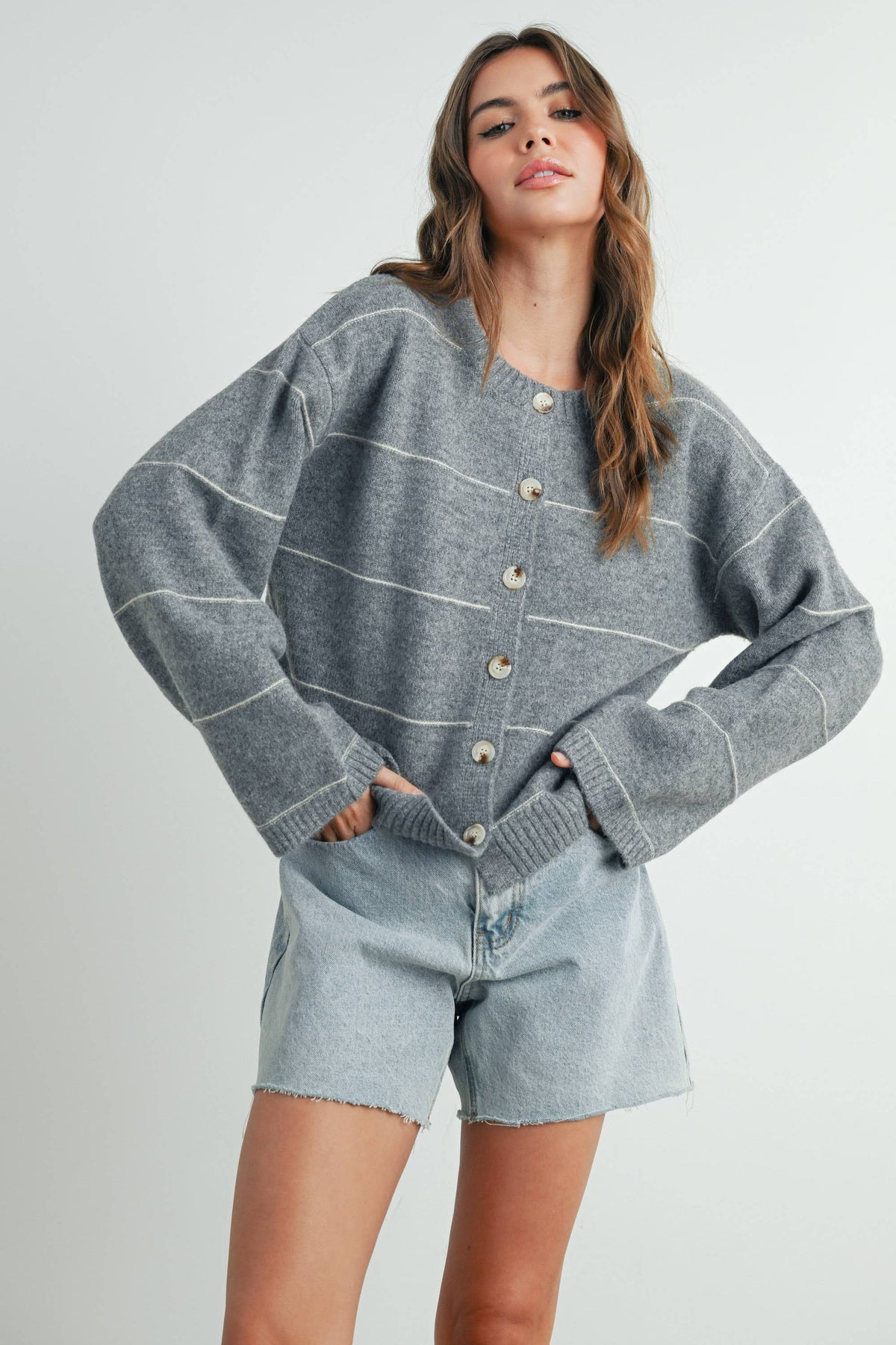 Penelope Button Front Striped Cardigan