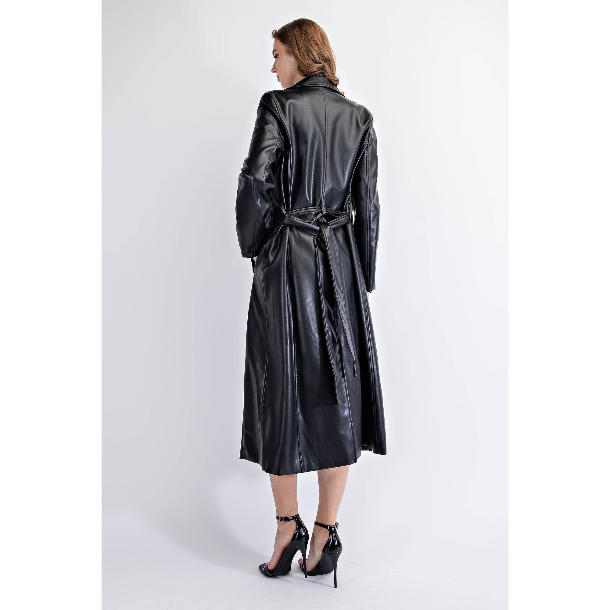 FAUX LEATHER DOUBLE BREASTED TRENCH COAT