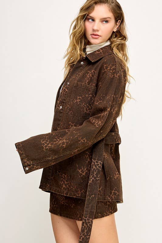 Briar OVERSIZED LEOPARD DENIM JACKET WITH BELT