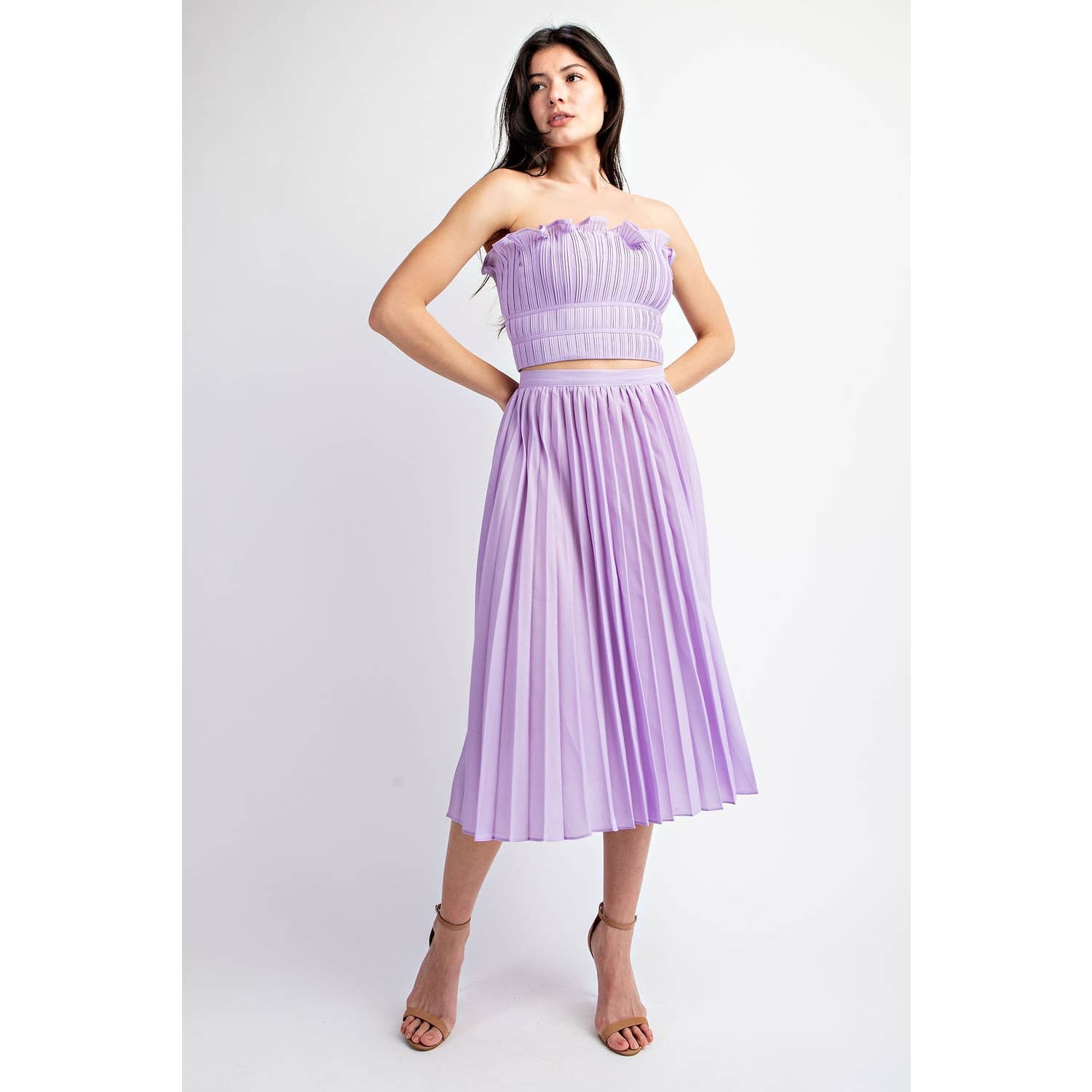 Luna PLEATED SATIN MIDI SKIRT WITH FRONT SLIT