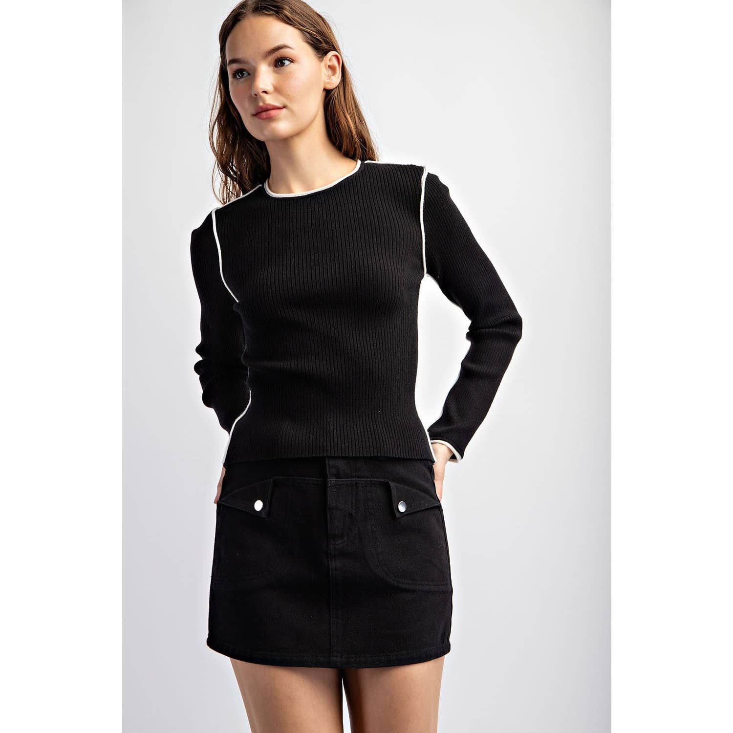 Wren CONTRAST EDGE LONG SLEEVE TOP