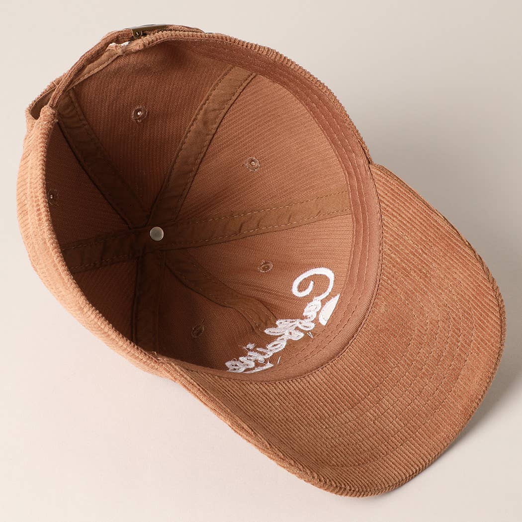 Caffeine Queen Letter Embroidery Corduroy Cap