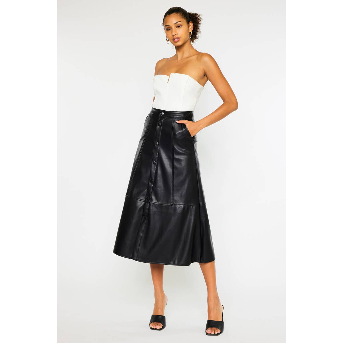 Neri HIGH RISE PU MIDI SKIRT