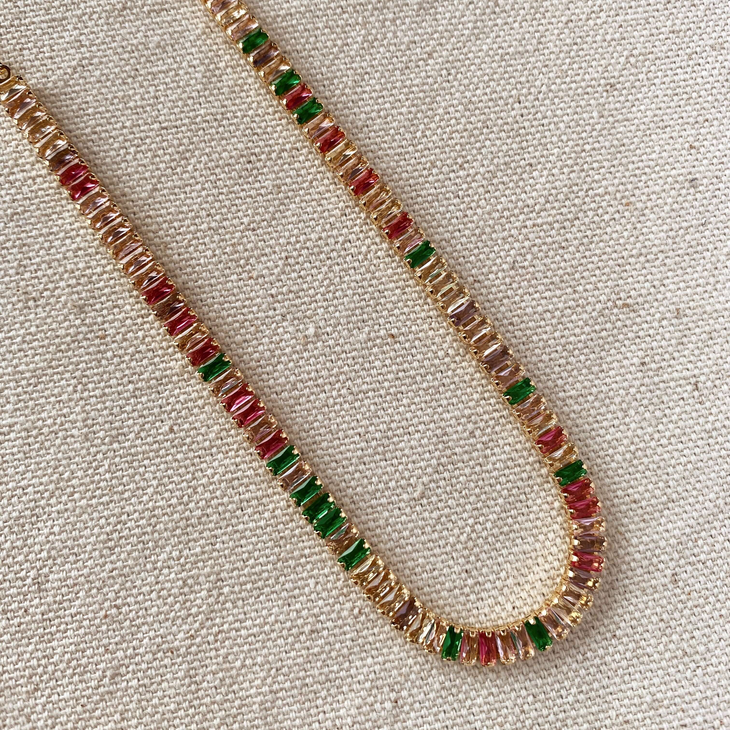 18k Gold Filled Colorful Cubic Zirconia Choker Necklace
