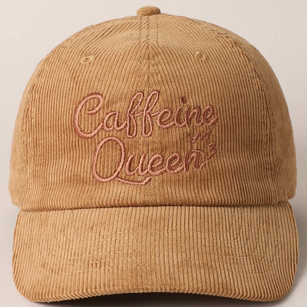 Caffeine Queen Letter Embroidery Corduroy Cap