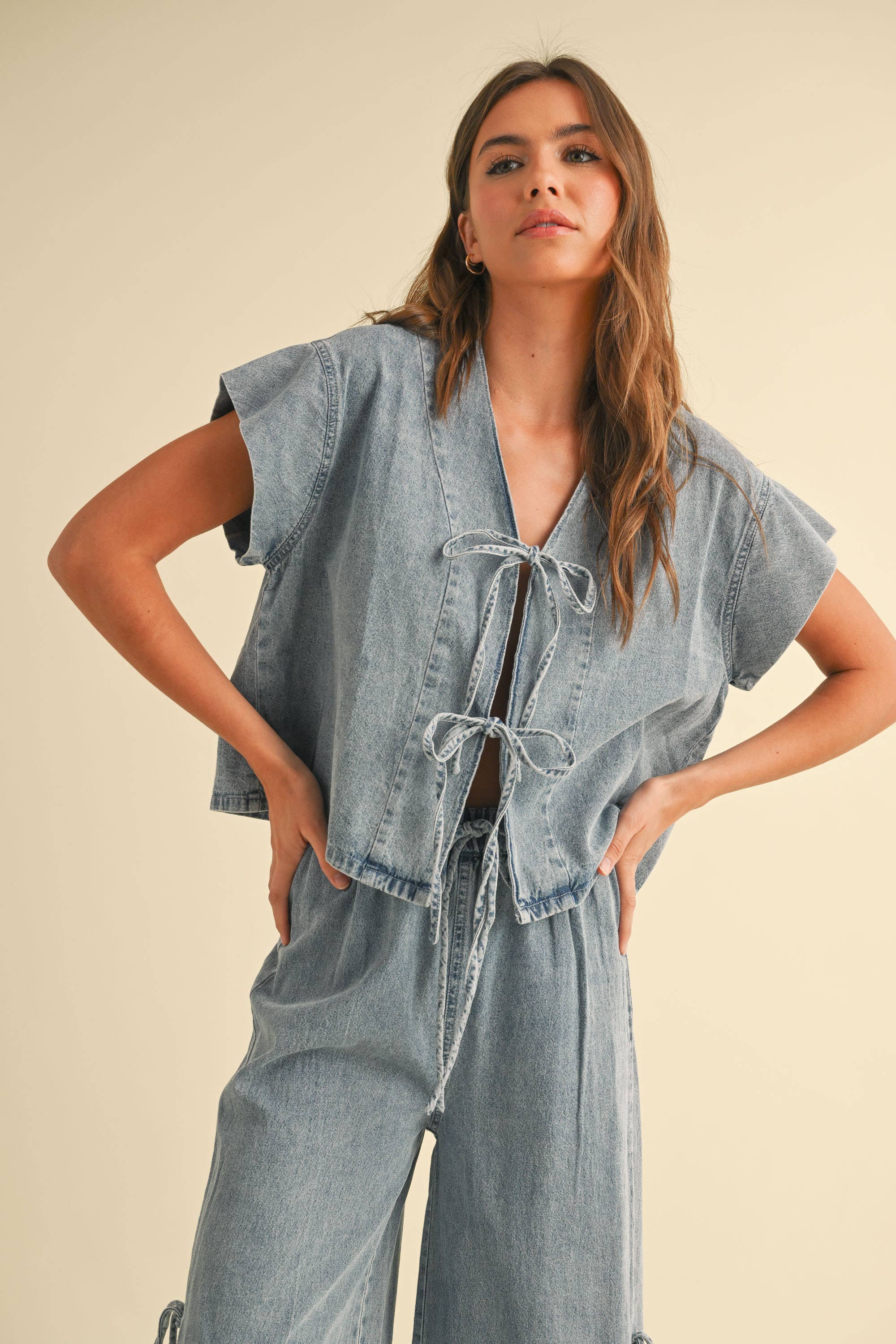 Maddie DENIM TIED FRONT BLOUSE