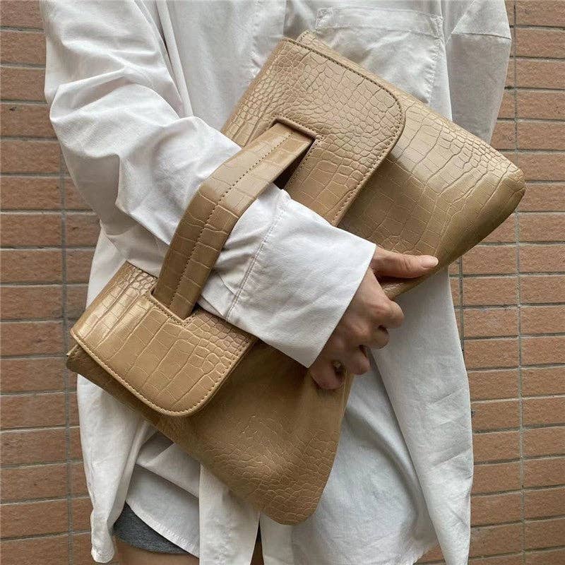 Crocodile Print Clutch With Wrist Strap