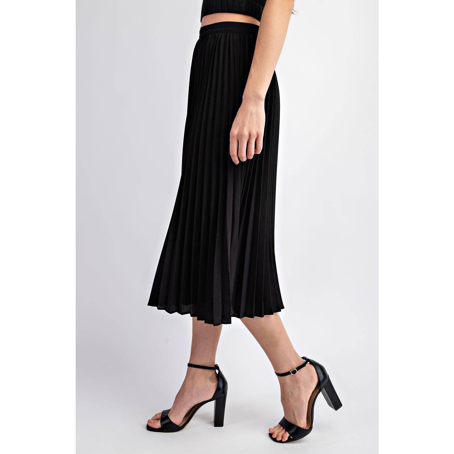 Luna PLEATED SATIN MIDI SKIRT WITH FRONT SLIT