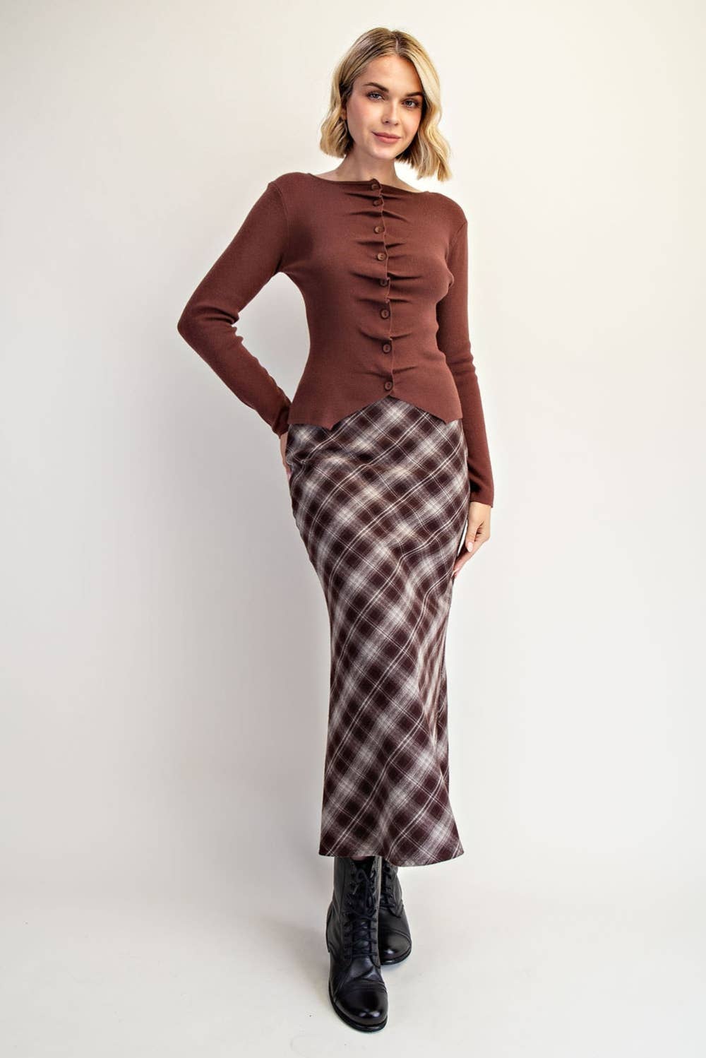 Rachel Plaid Checker Midi Skirt