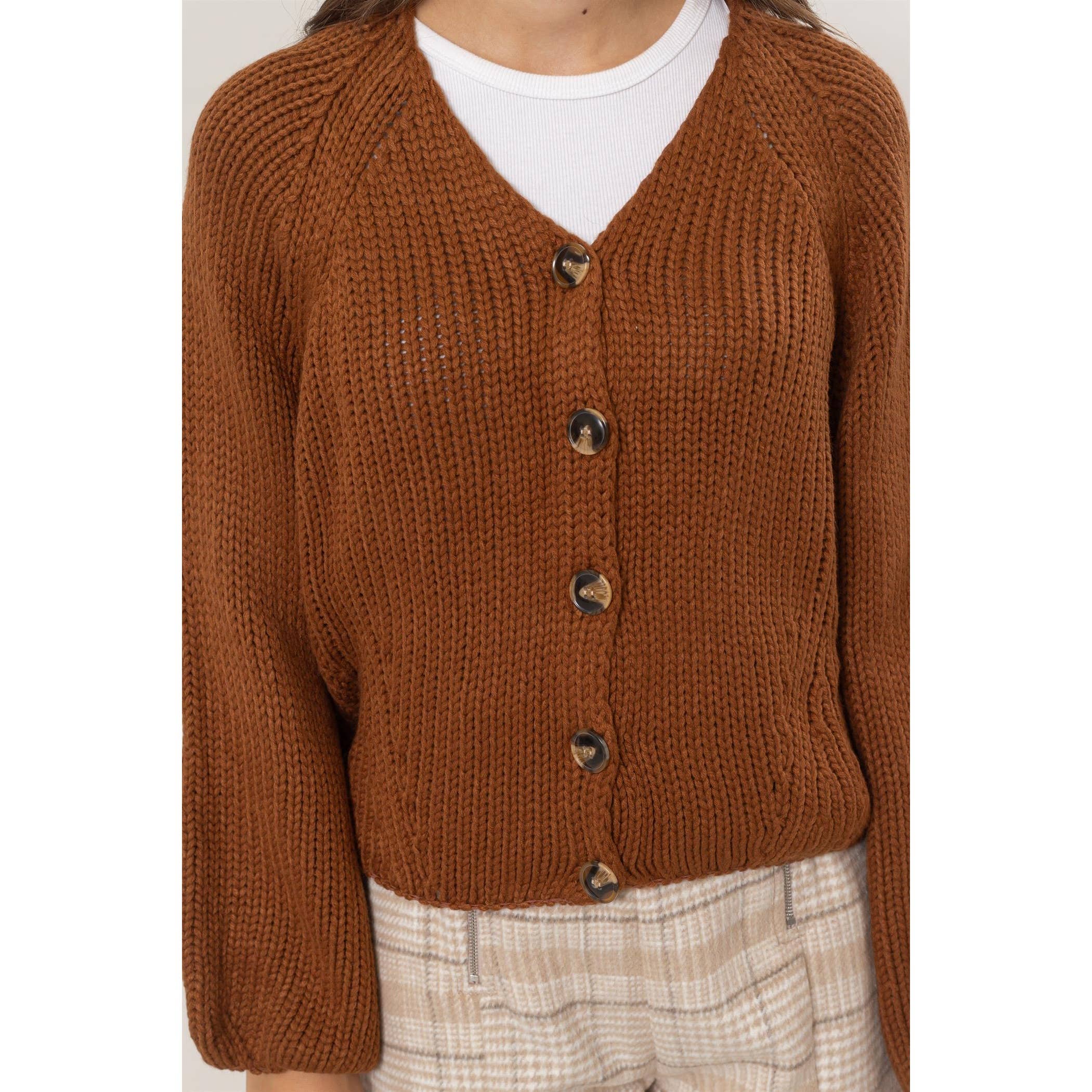 Evelyn Chunky Button-Front Sweater Cardigan