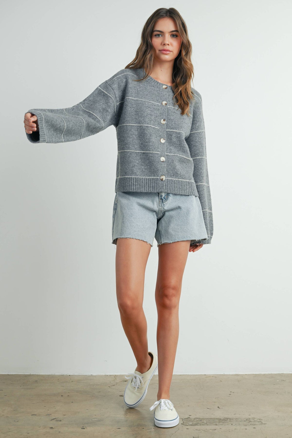 Penelope Button Front Striped Cardigan