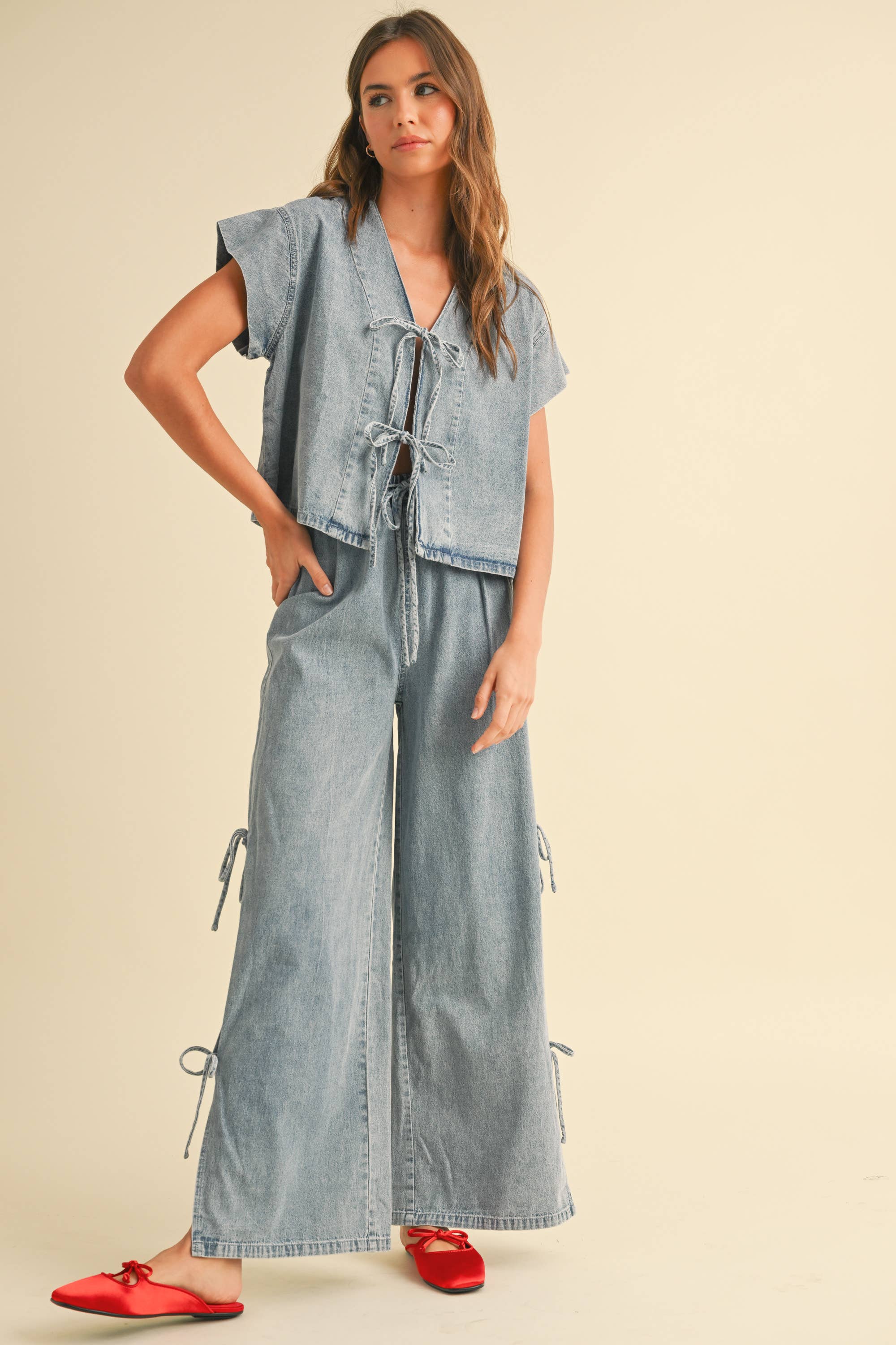 Maddie DENIM TIED FRONT BLOUSE
