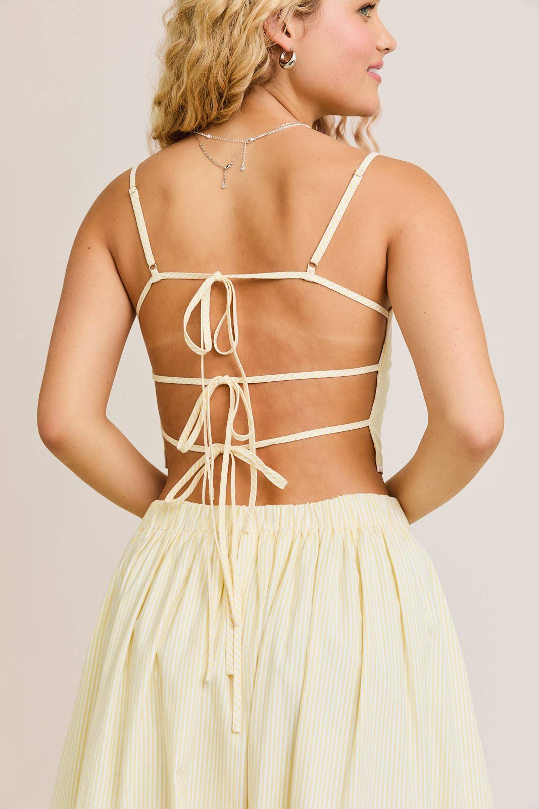SPAGHETTI TOP WITH BUBBLE HEM MIDI SKIRT