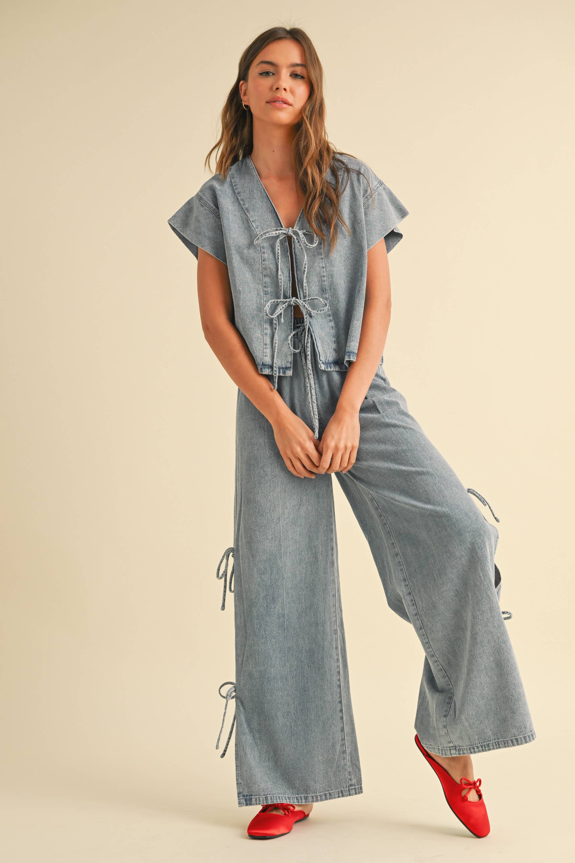 Maddie DENIM TIED ON THE SIDE PANTS