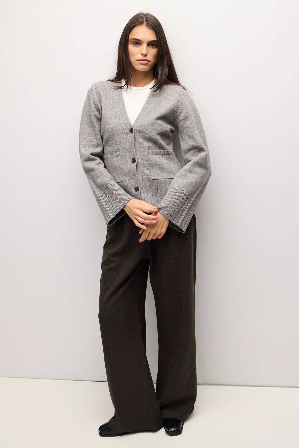 The Allison Cardigan | V Neck Cardigan Patch Pockets