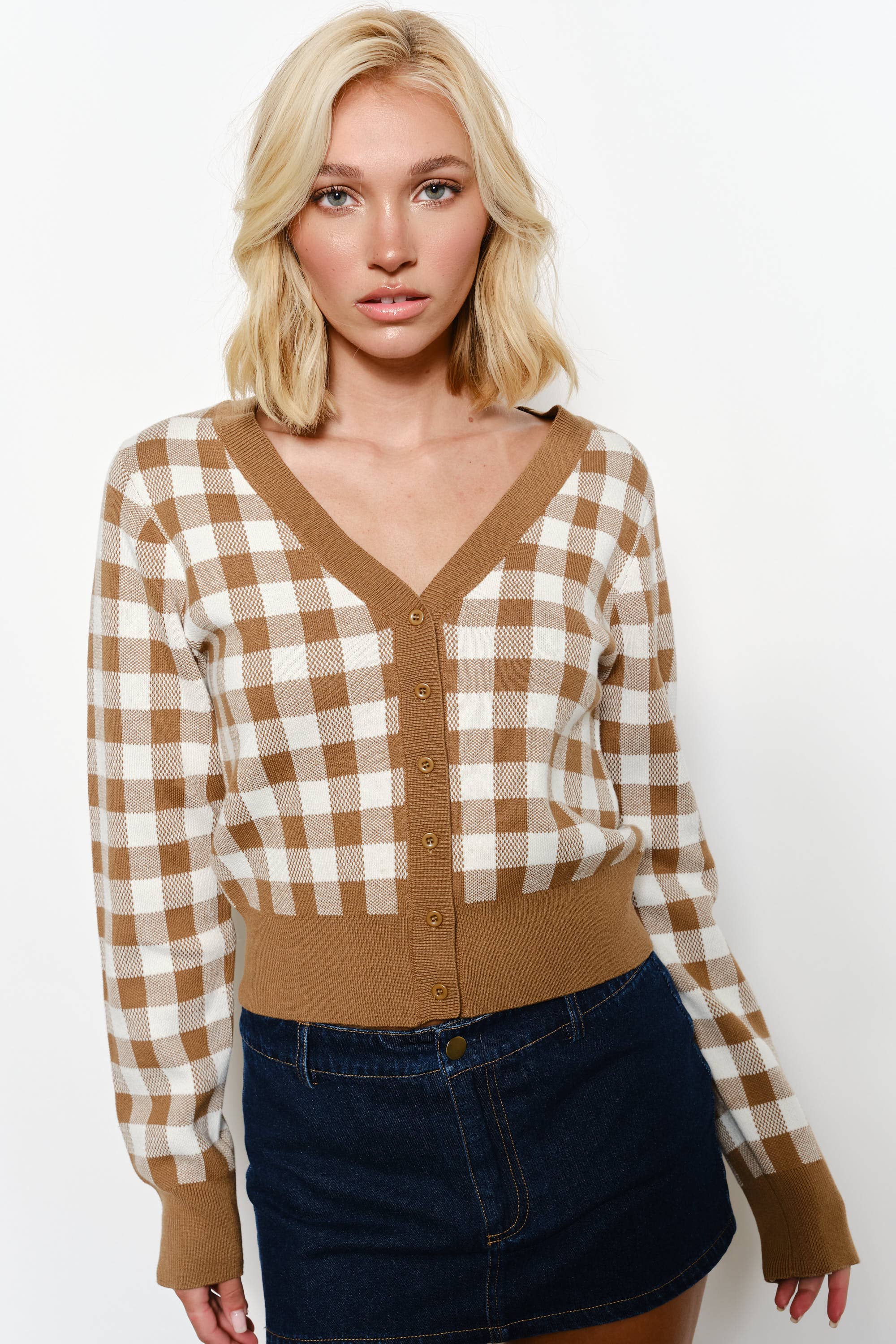 NESSA GINGHAM KNIT CARDIGAN