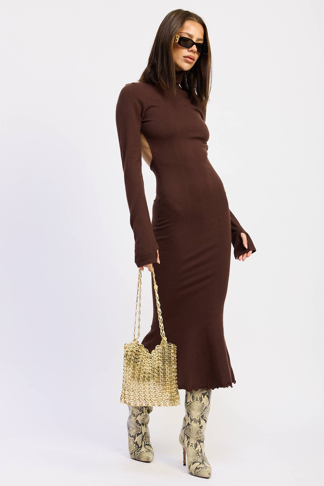 Nolan TURTLE NECK MIDI DRESS WITH BACK CUTOUT