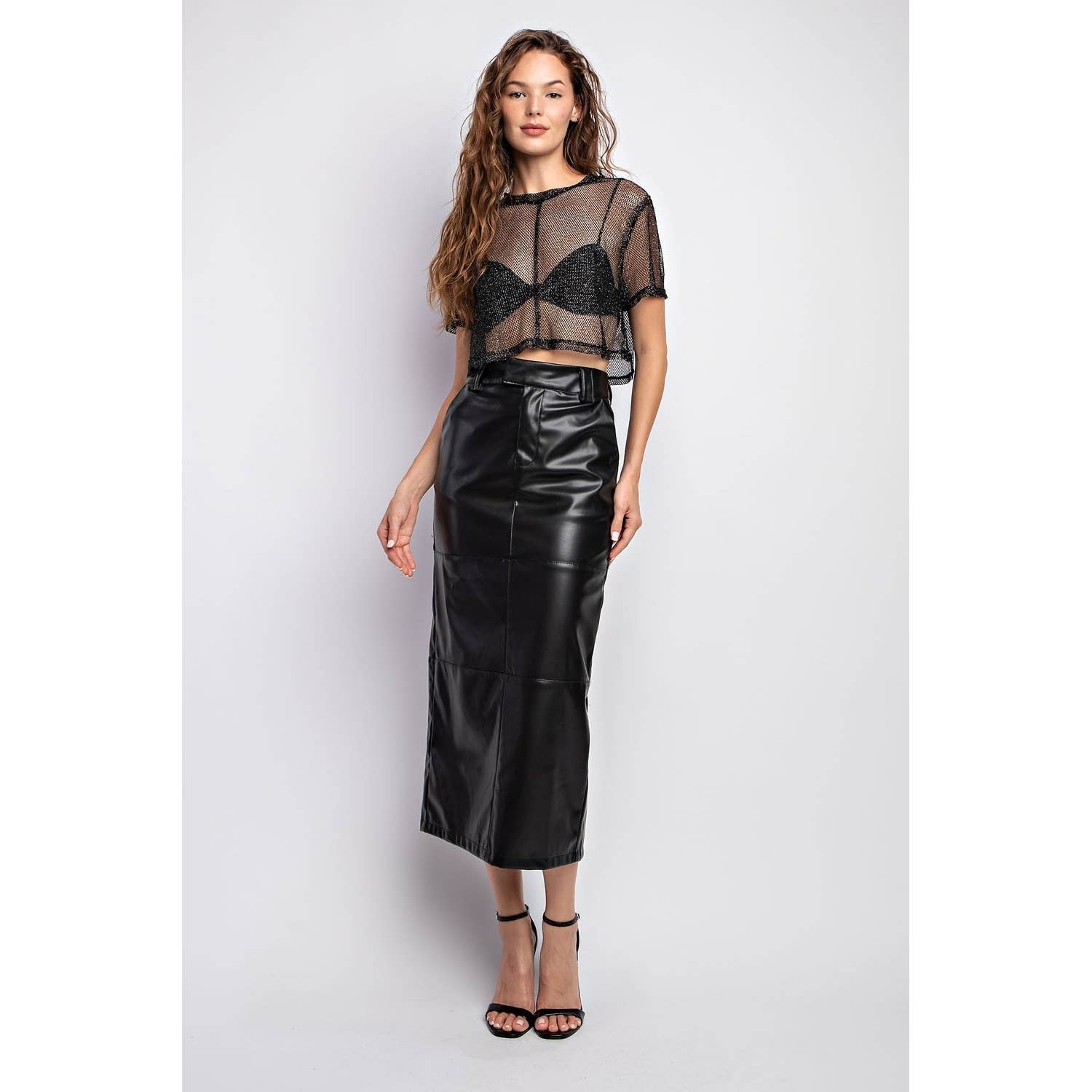 Frankie Faux Leather Mid Skirt With Pocket