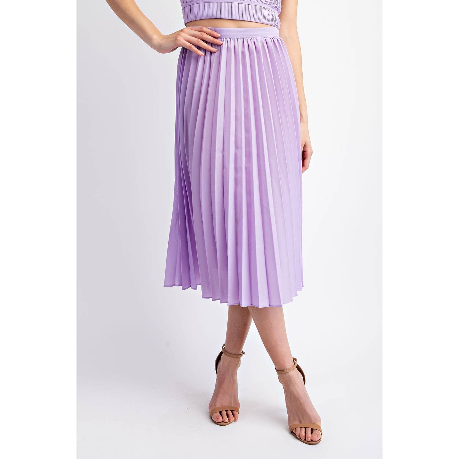 Luna PLEATED SATIN MIDI SKIRT WITH FRONT SLIT