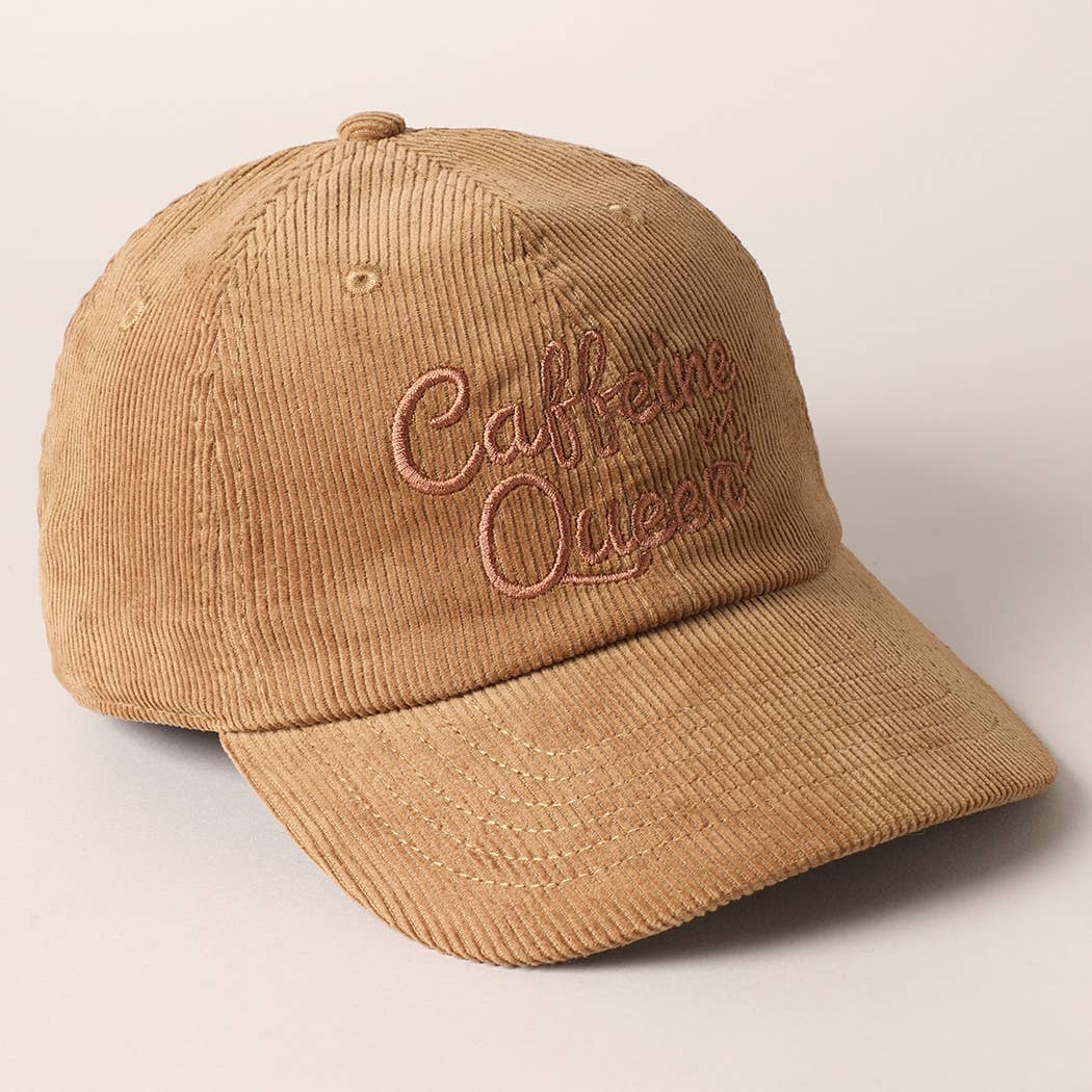 Caffeine Queen Letter Embroidery Corduroy Cap
