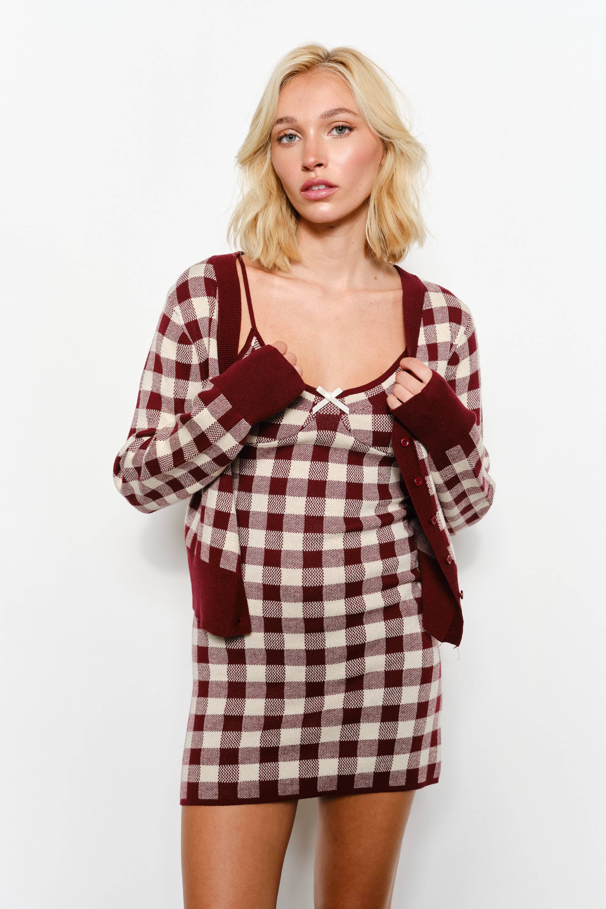 NESSA GINGHAM KNIT MINI DRESS