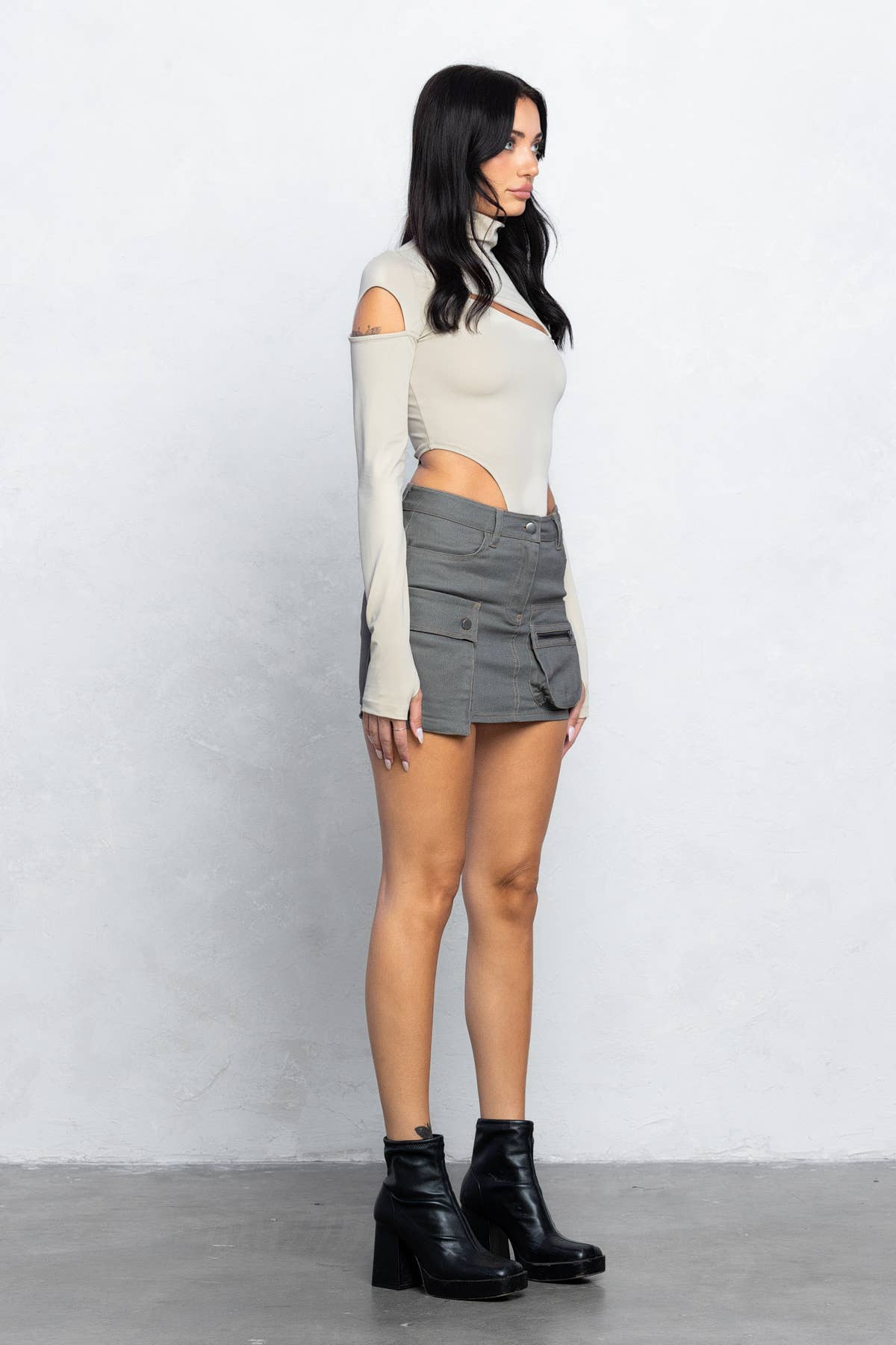 Nori Front slit and cold shoulder mock neck bodysuits