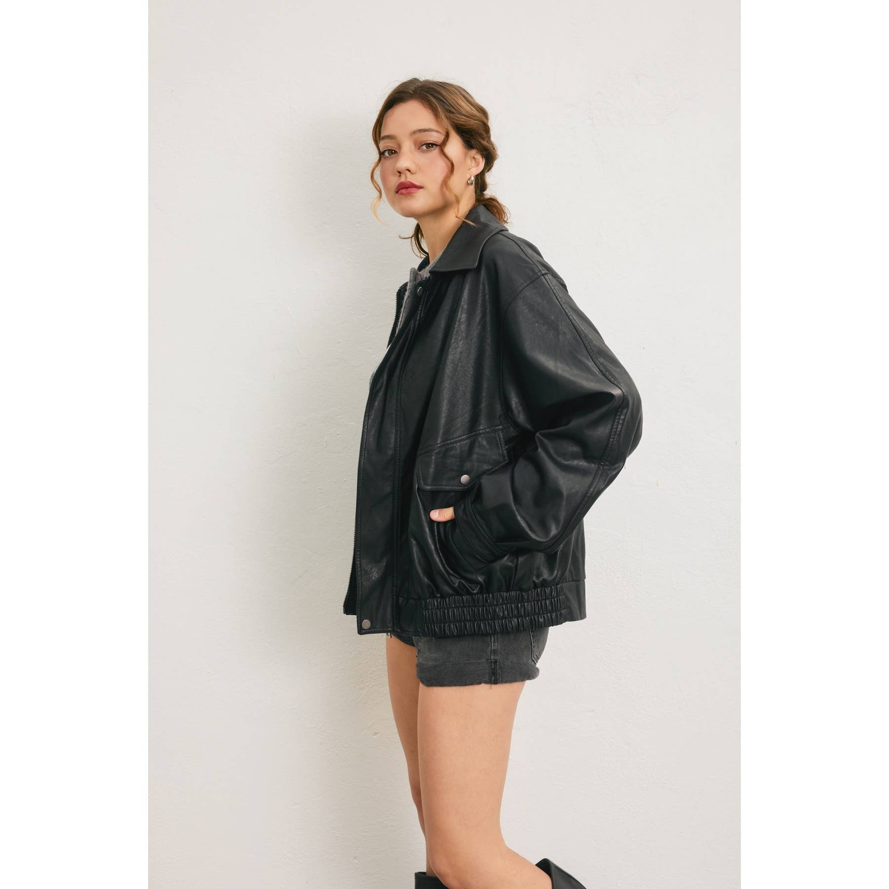 Braxton Oversized Faux Leather Biker Jacket