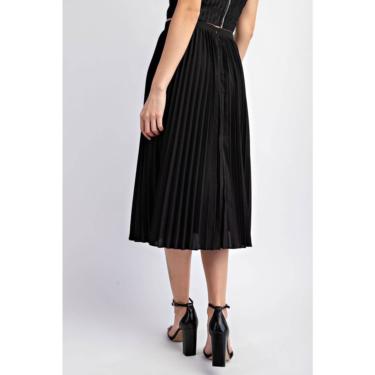 Luna PLEATED SATIN MIDI SKIRT WITH FRONT SLIT