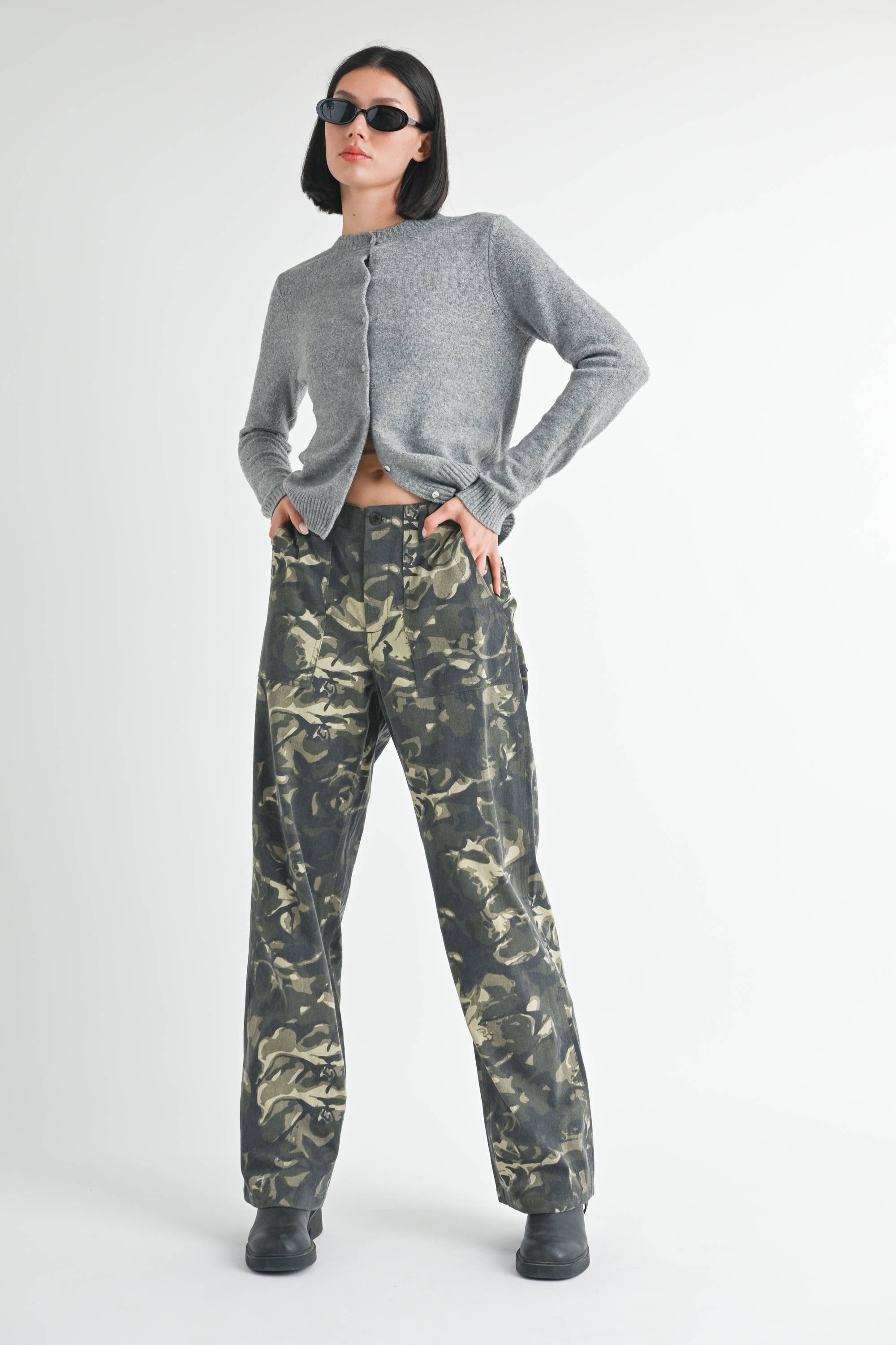 Vintage camo STRAIGHT LEG PANTS WITH POCKETS