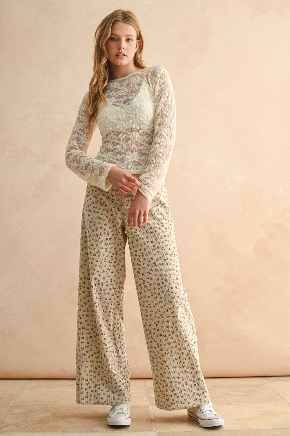Heather floral CORDUROY PANTS