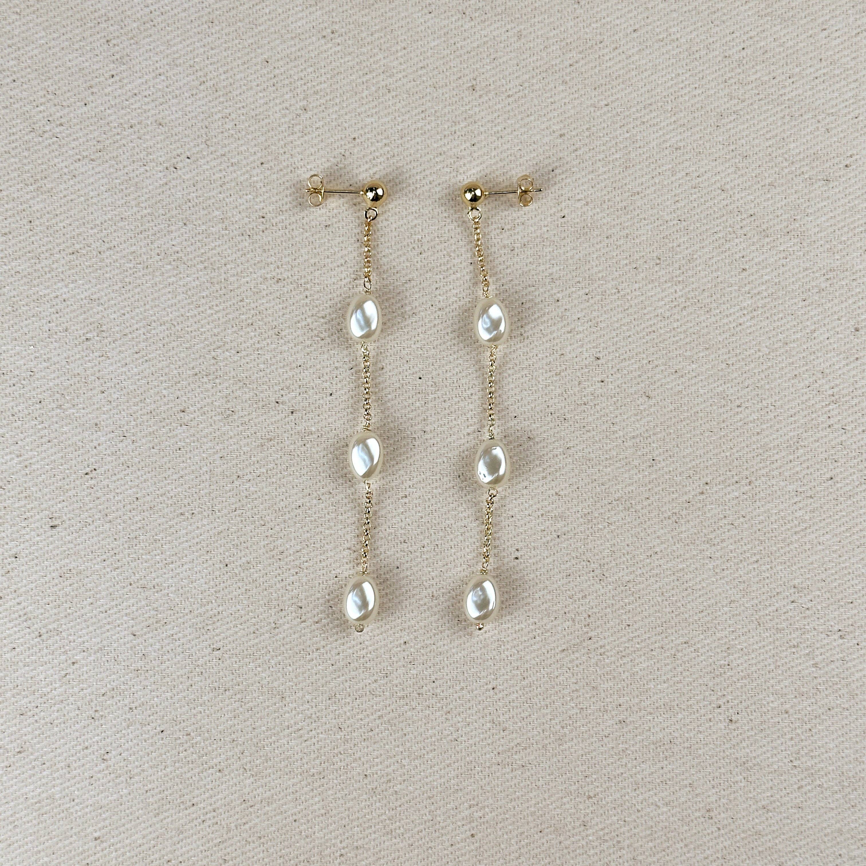 18k Gold Filled Spaced Baroque Pearl Drop Earrings