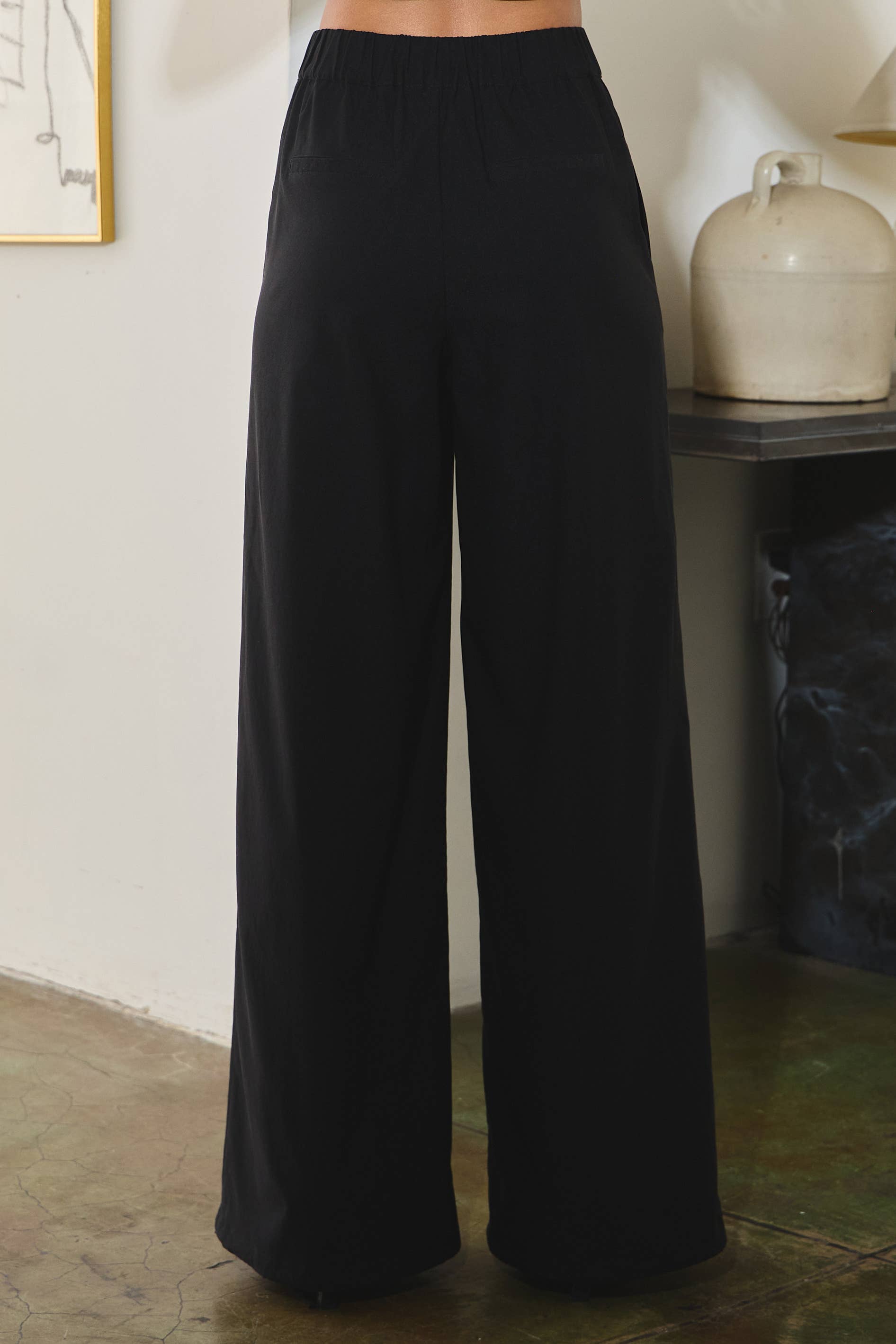 Nemi Stretchy woven pin-tuck wide legged pants
