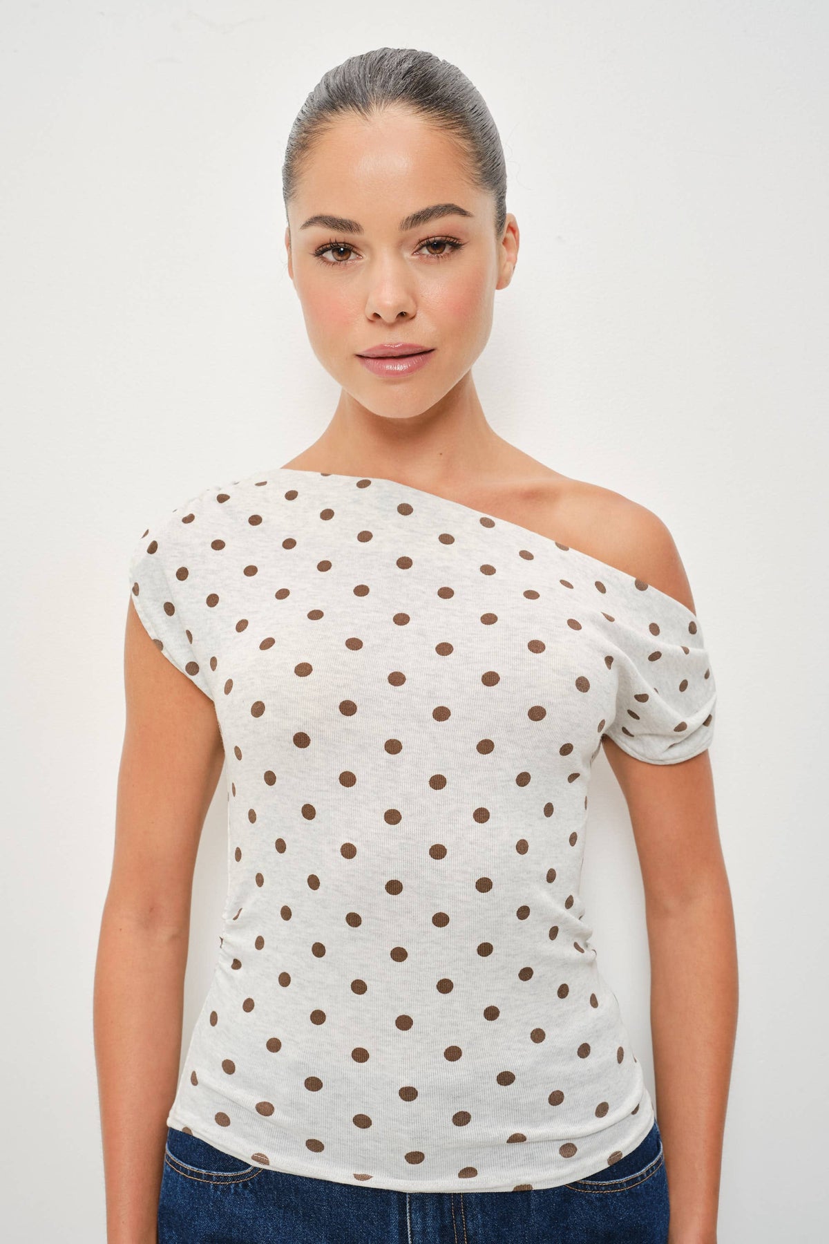LORNA POLKA DOT ONE SHOULDER TOP