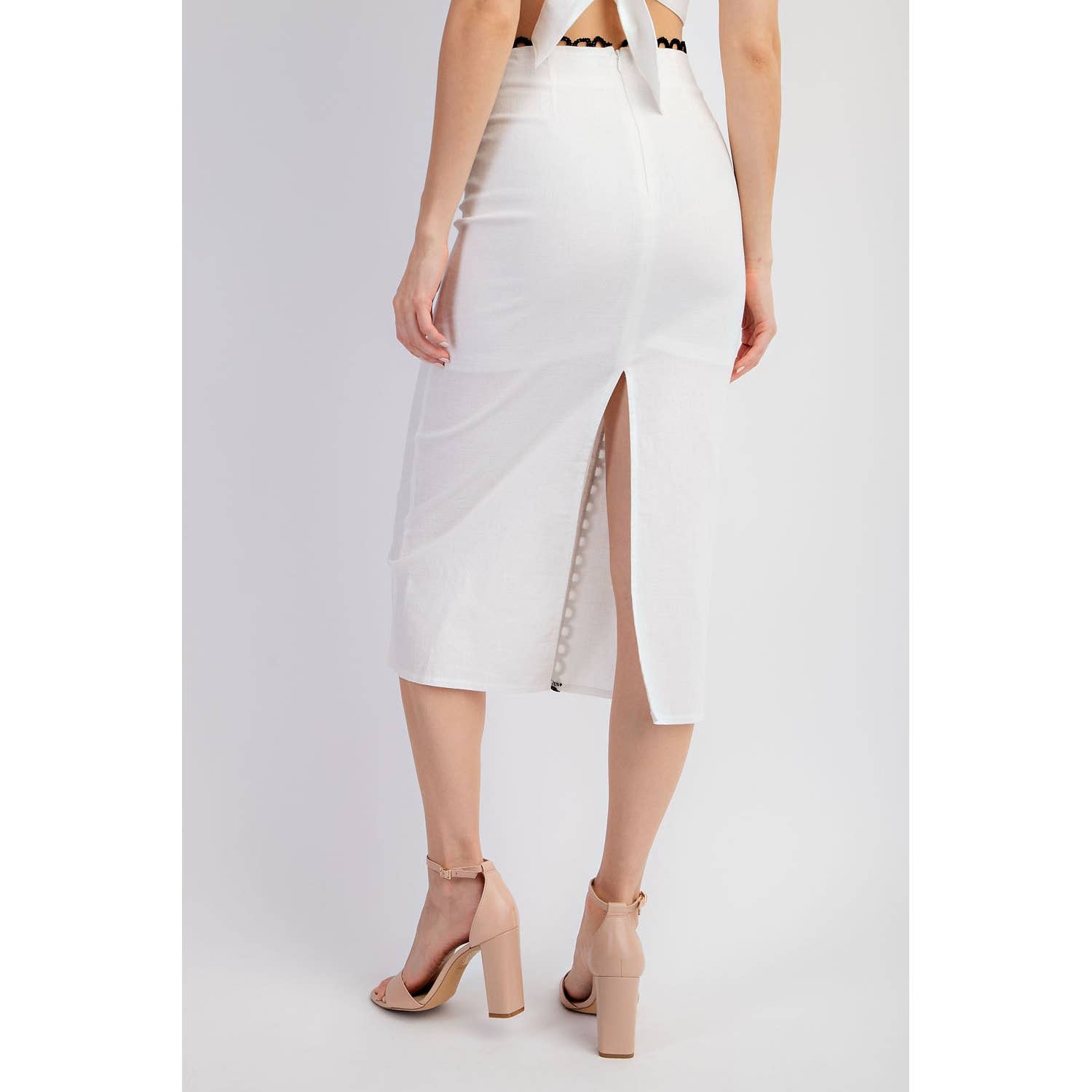 Caitlin LINEN MIDI SKIRT WITH CONTRAST LACE