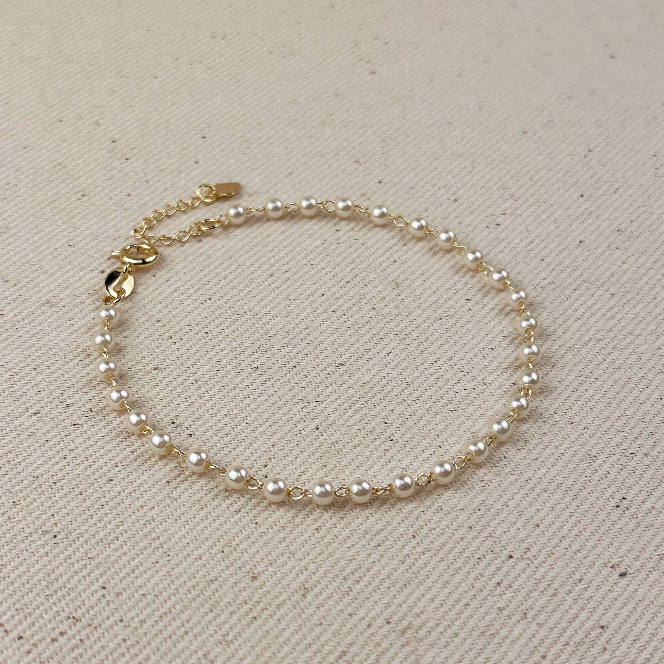 18k Gold Filled 3mm Pearl Bracelet