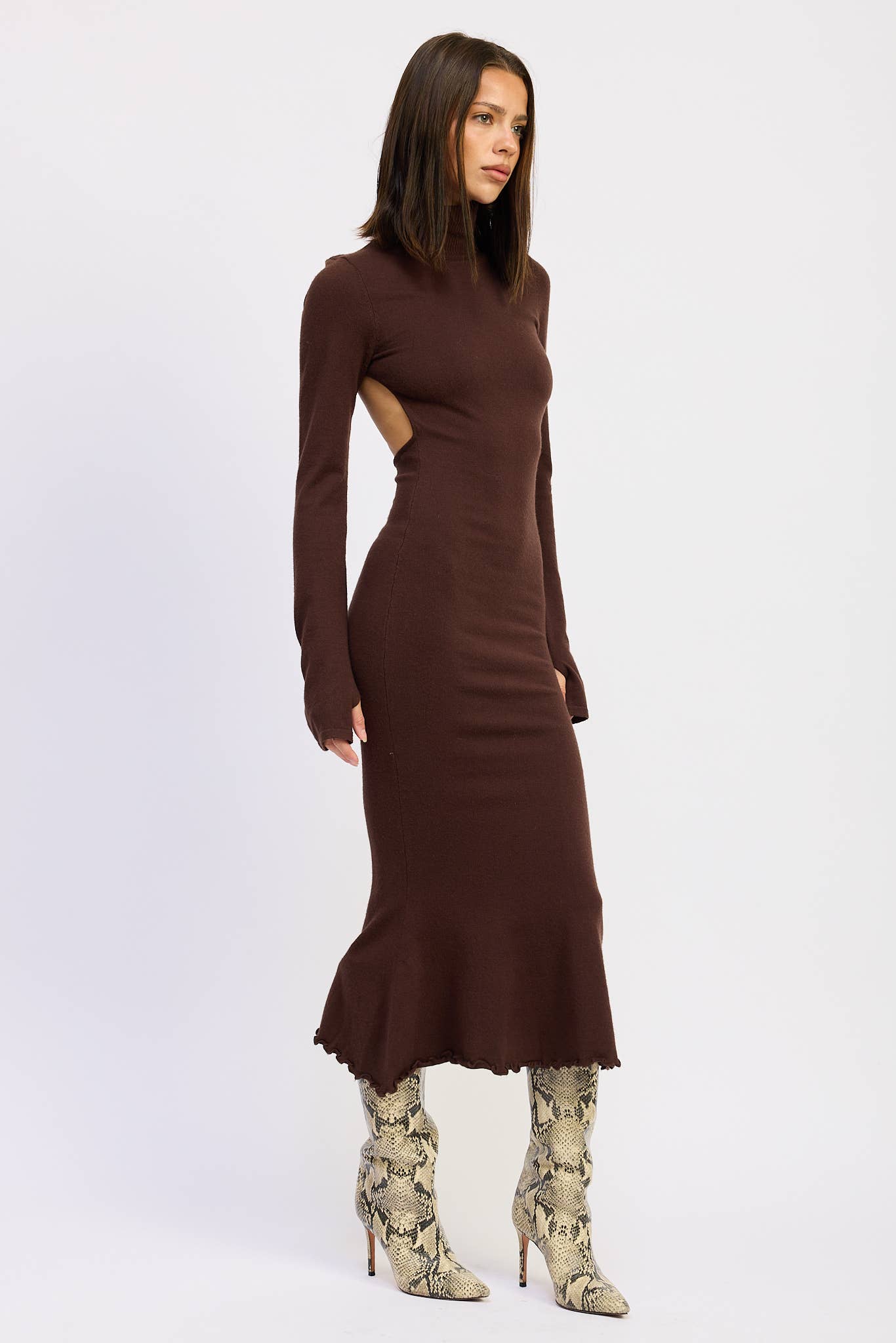 Nolan TURTLE NECK MIDI DRESS WITH BACK CUTOUT