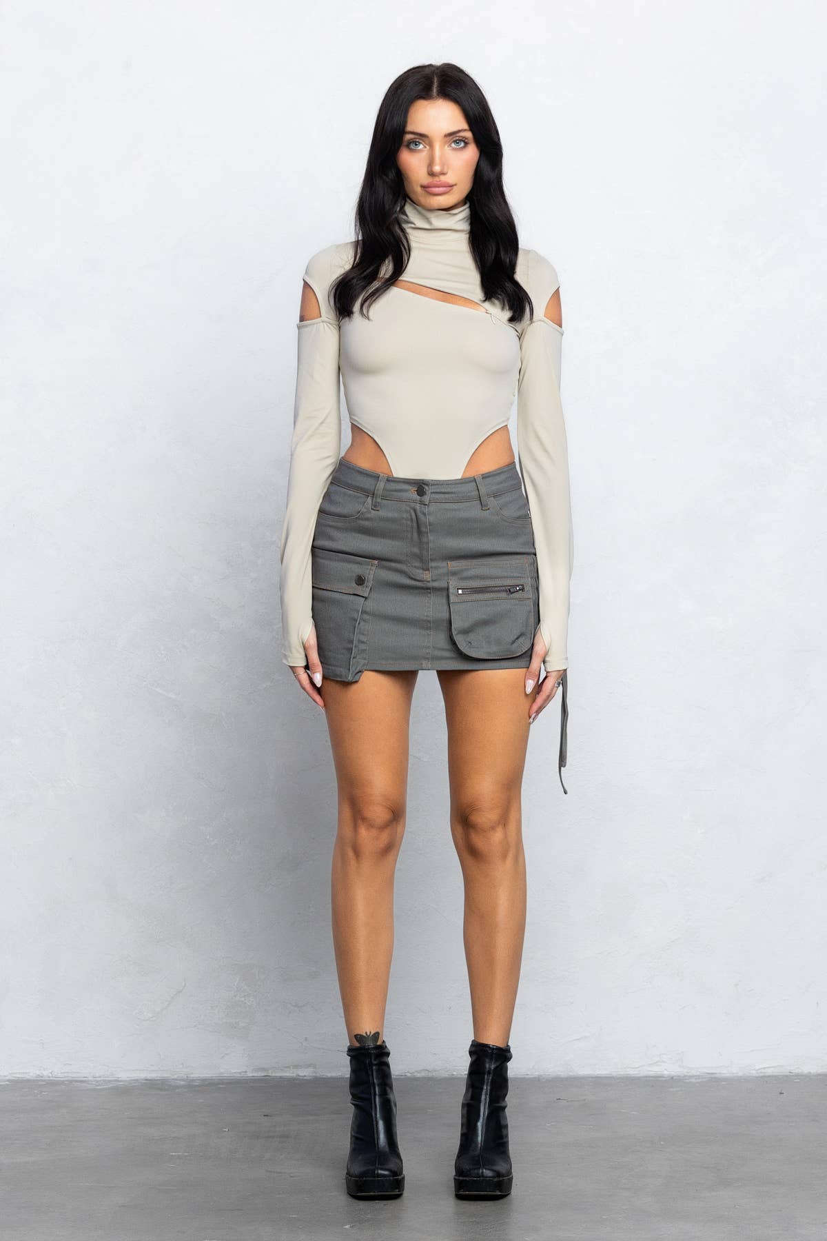 Nori Front slit and cold shoulder mock neck bodysuits