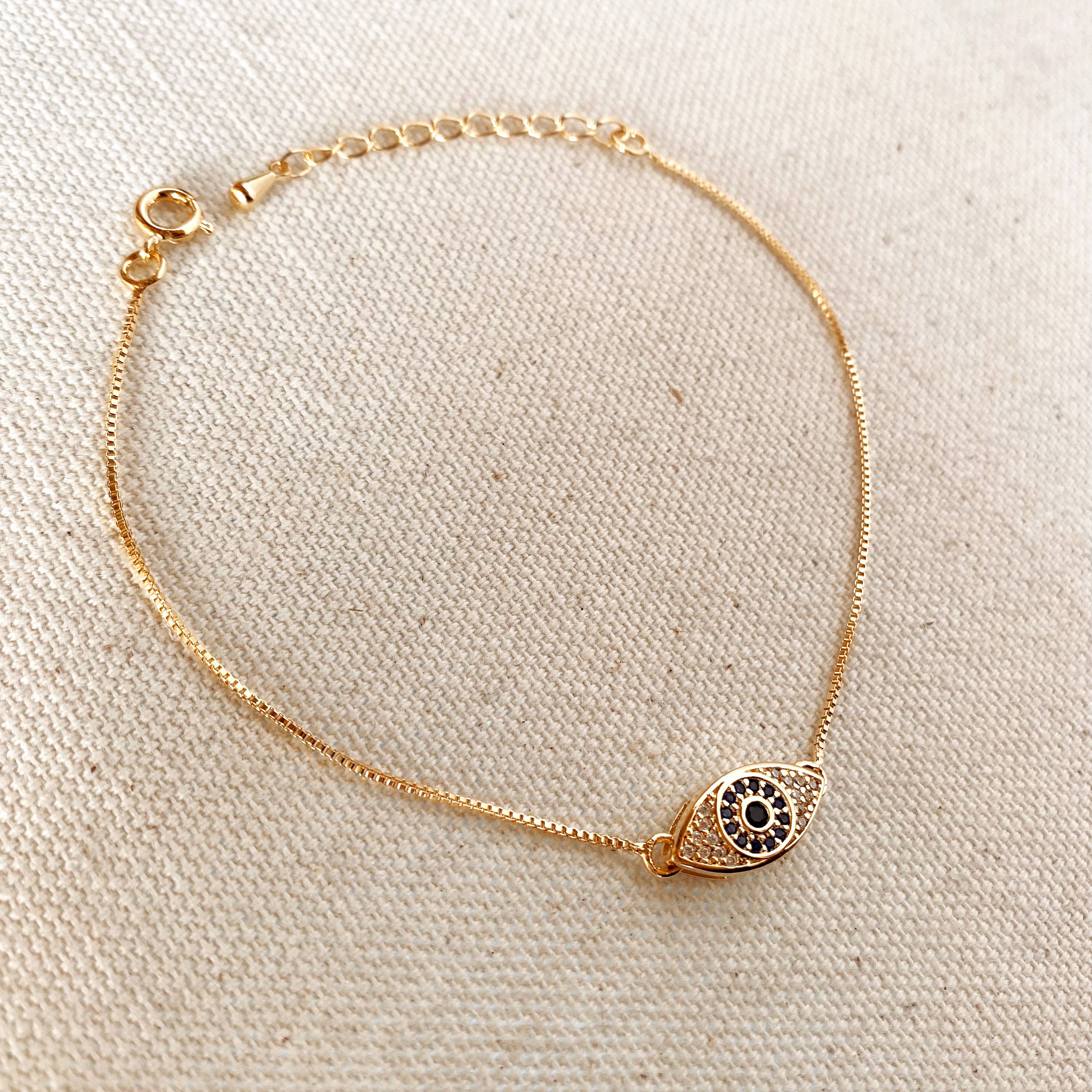 18K Gold Filled Evil Eye Bracelet with Sapphire and Clear CZ