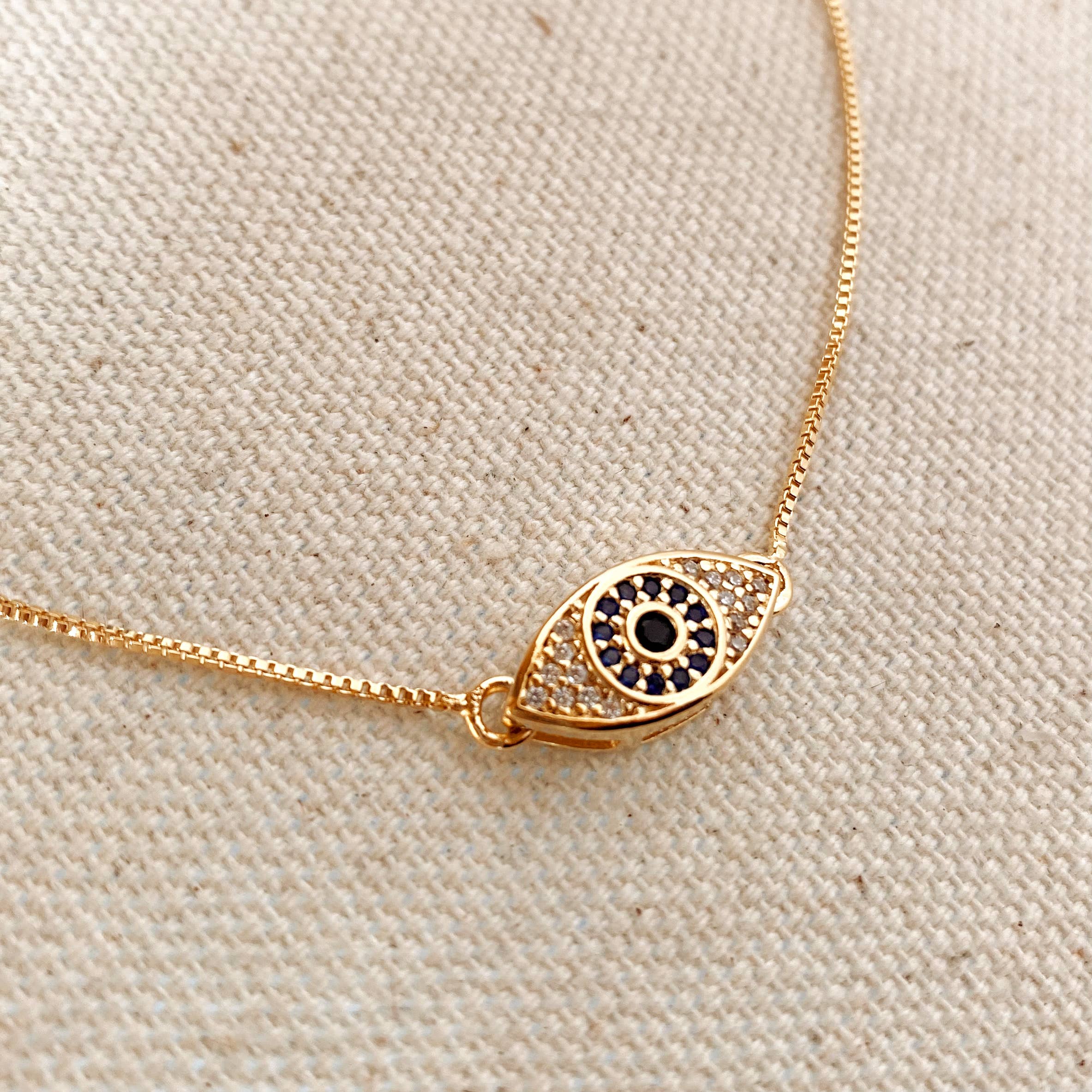 18K Gold Filled Evil Eye Bracelet with Sapphire and Clear CZ