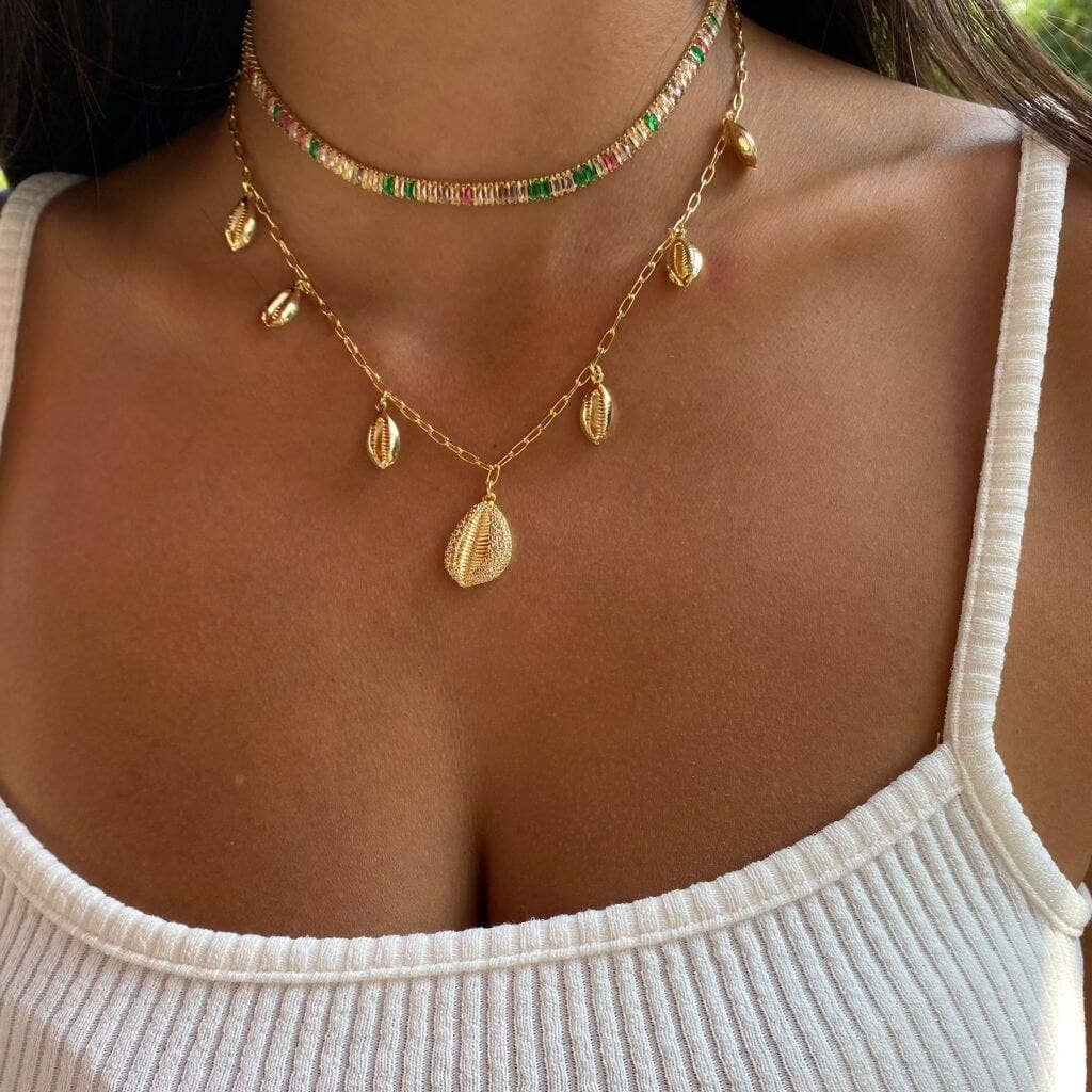 18k Gold Filled Colorful Cubic Zirconia Choker Necklace