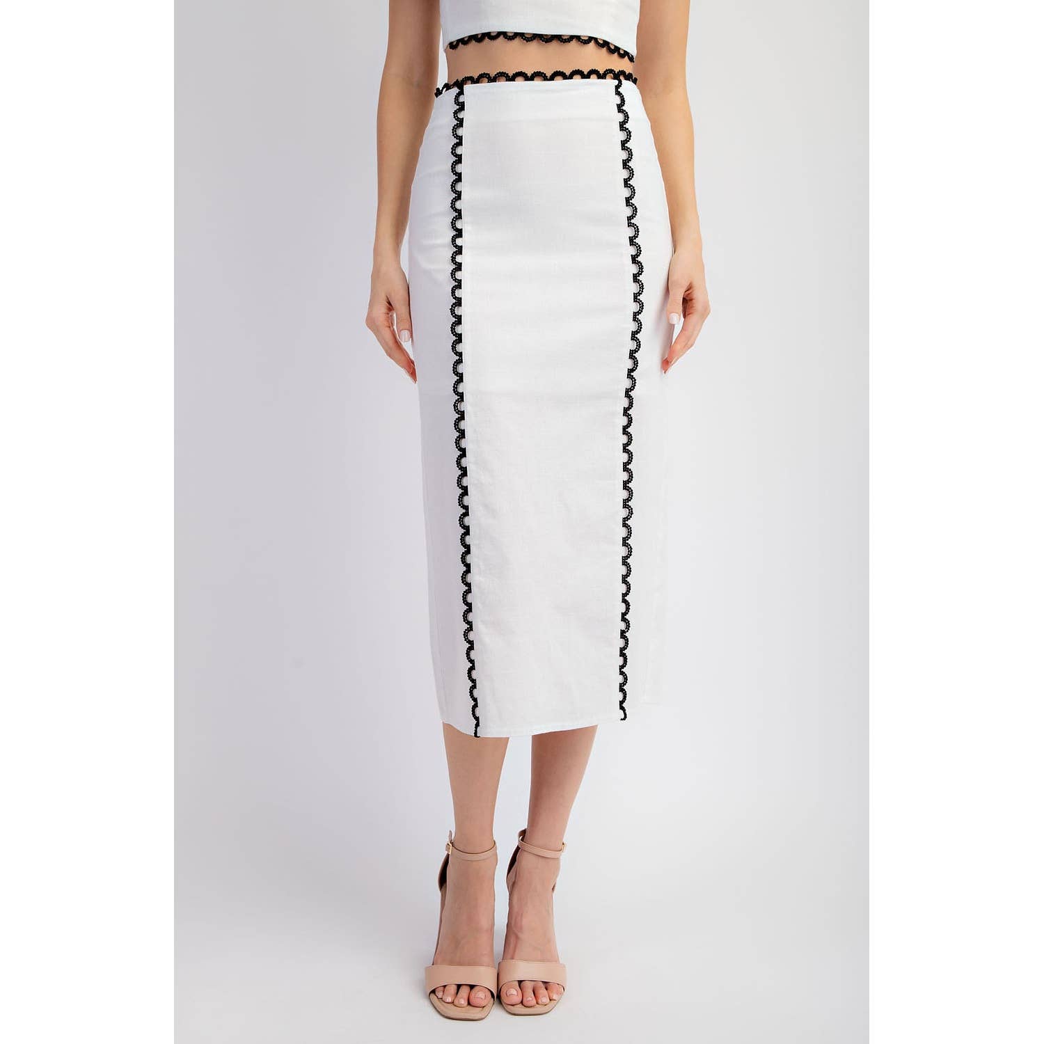 Caroline LINEN MIDI SKIRT WITH CONTRAST LACE