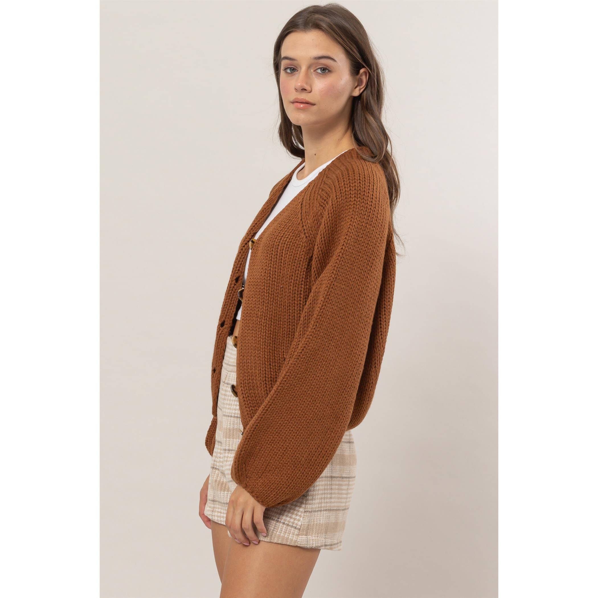 Evelyn Chunky Button-Front Sweater Cardigan