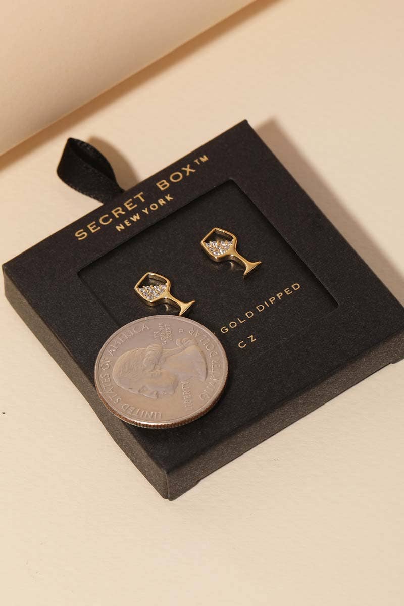 Gold Dipped Cz Wine Glass Stud Earrings