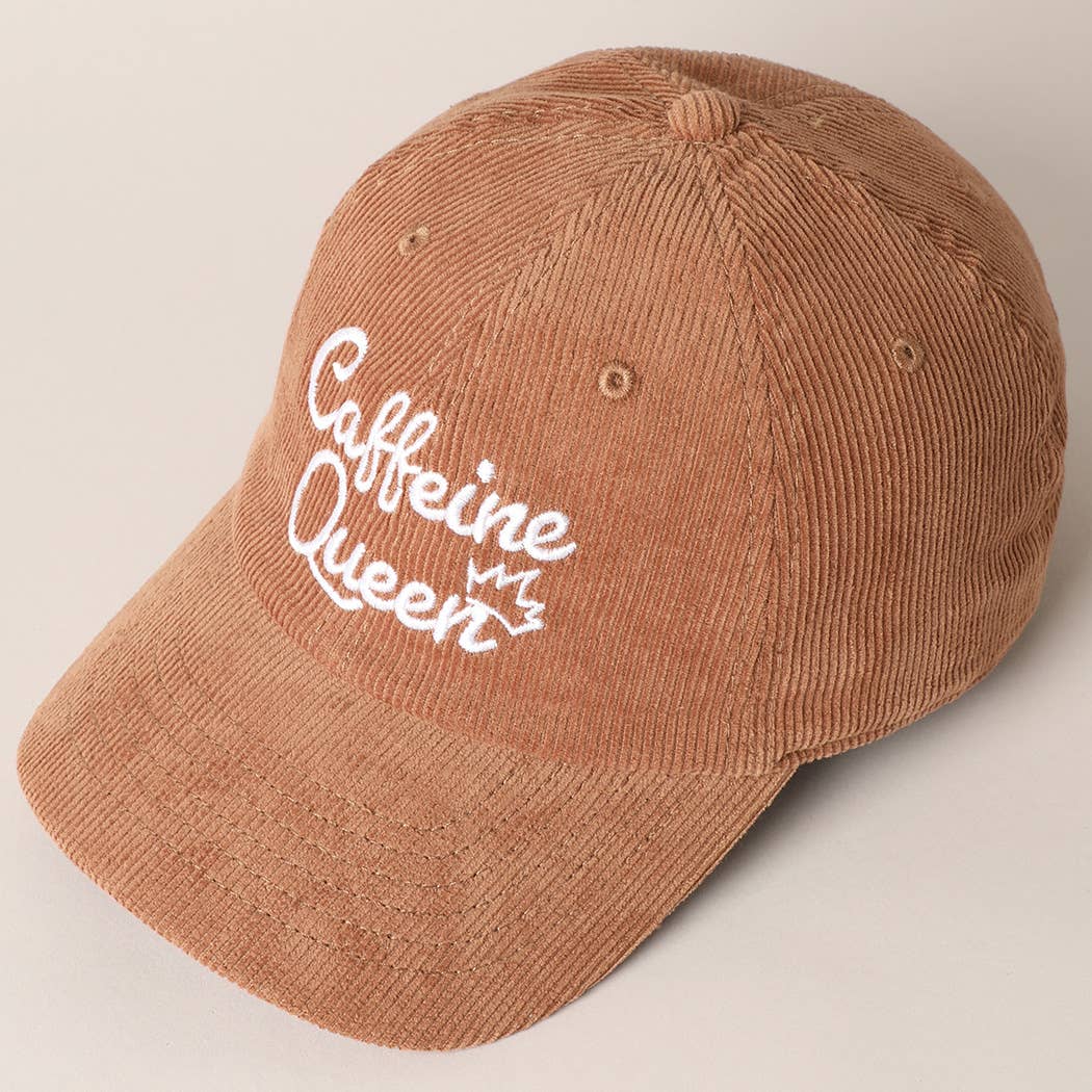 Caffeine Queen Letter Embroidery Corduroy Cap