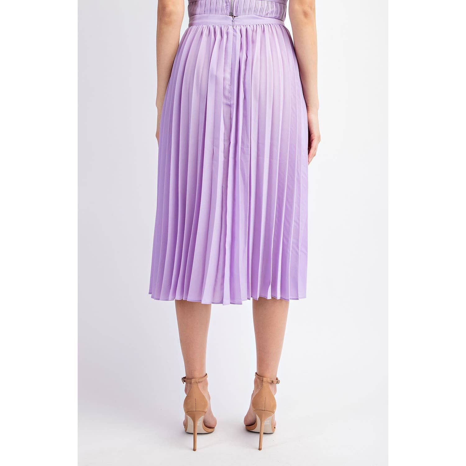 Luna PLEATED SATIN MIDI SKIRT WITH FRONT SLIT