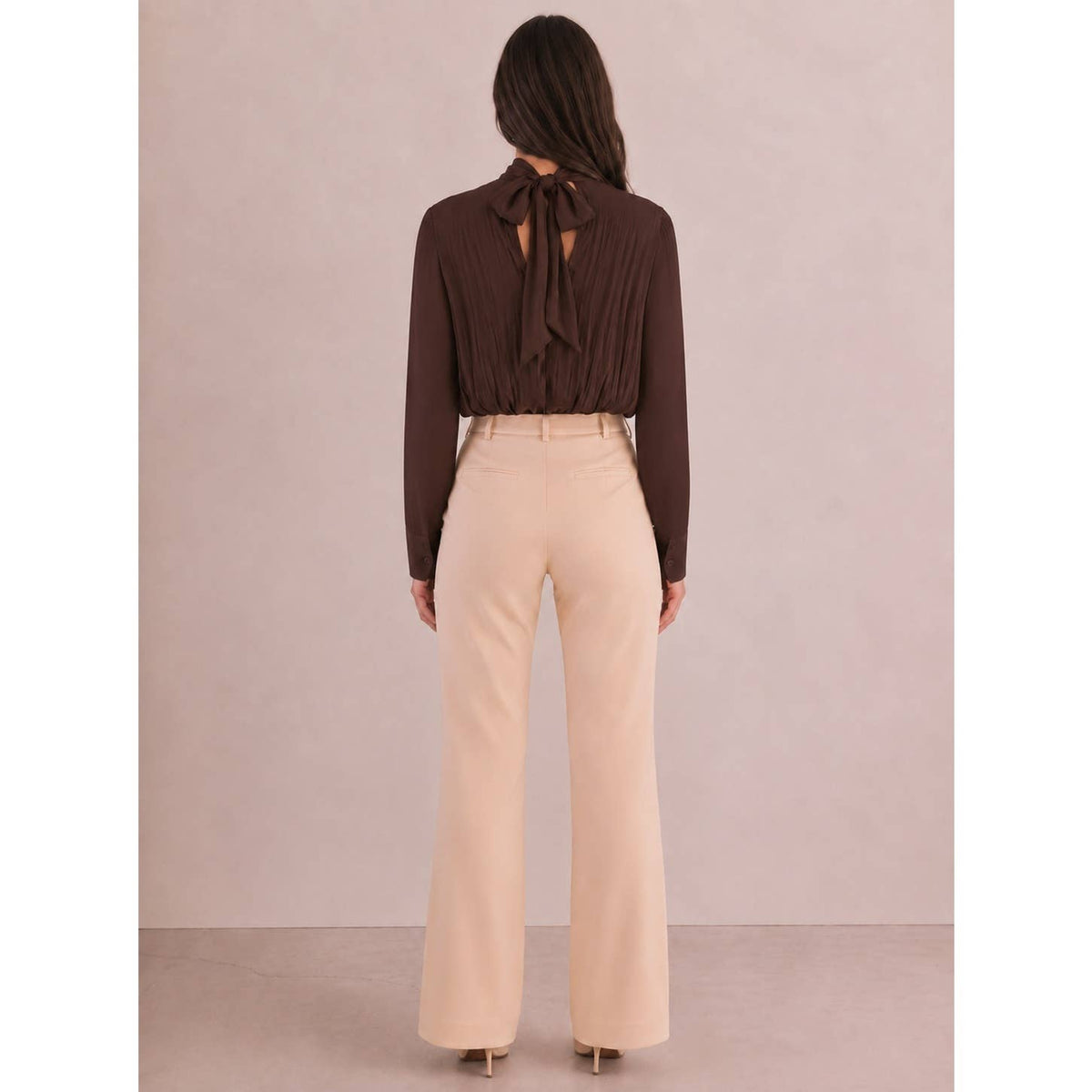 Maya CHIFFON DRAPPED RUCHED LONG SLEEVE HIGH NECK BLOUSE